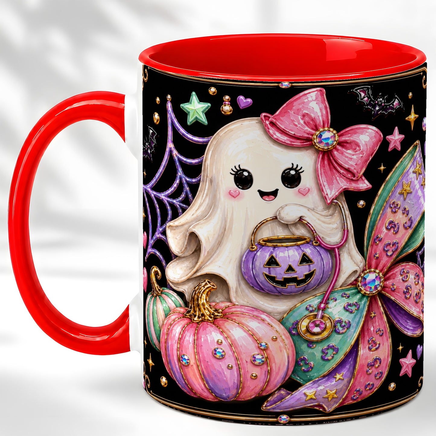 #pl[11oz|Red] Ghost Nurse Coffee Mug, Cute Halloween Mug, Ceramic Cup