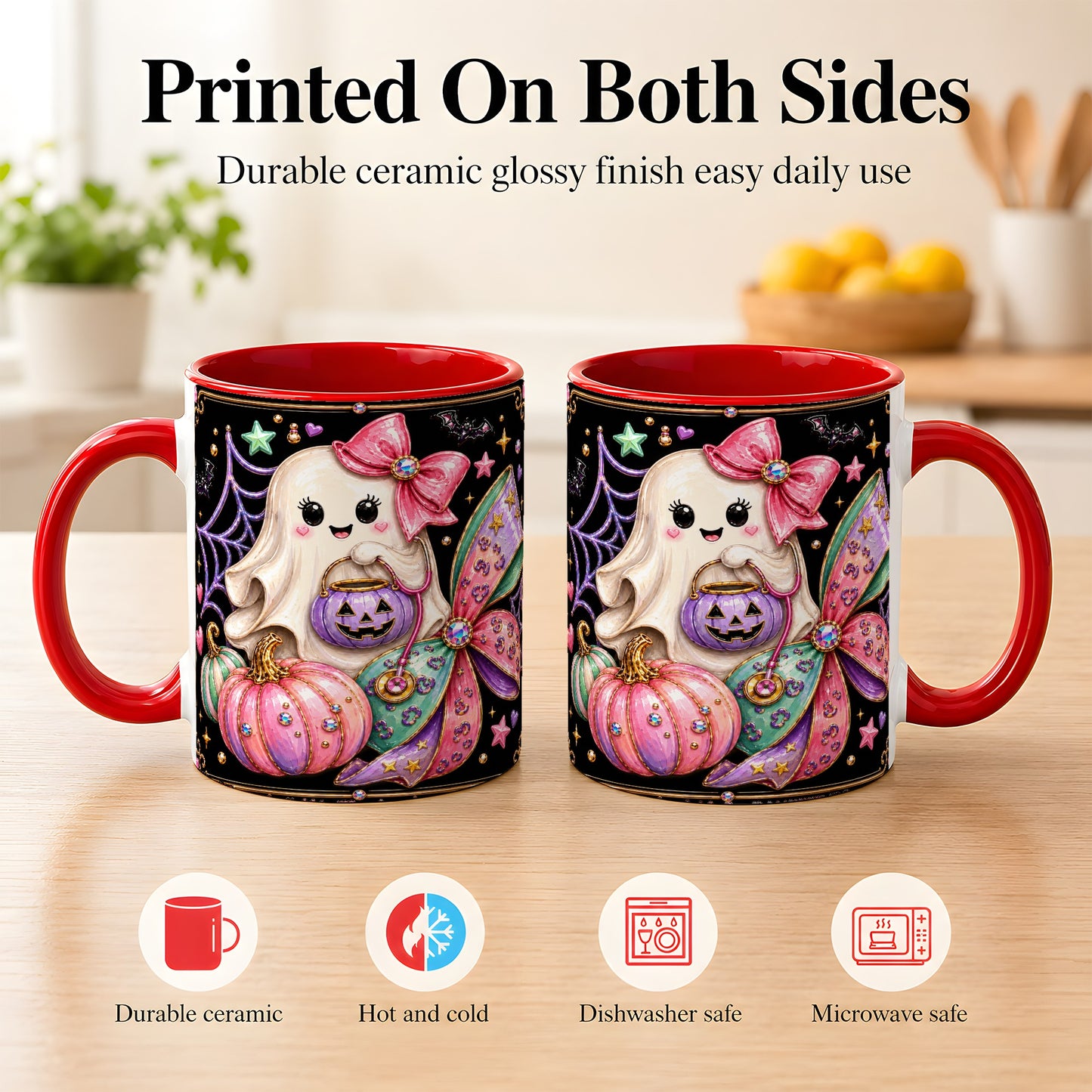 #pl[11oz|Red] Ghost Nurse Coffee Mug, Cute Halloween Mug, Ceramic Cup