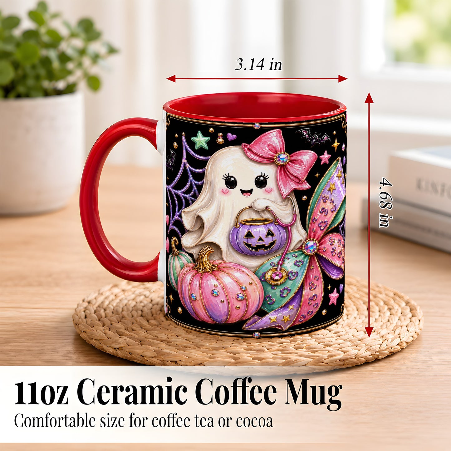 #pl[11oz|Red] Ghost Nurse Coffee Mug, Cute Halloween Mug, Ceramic Cup