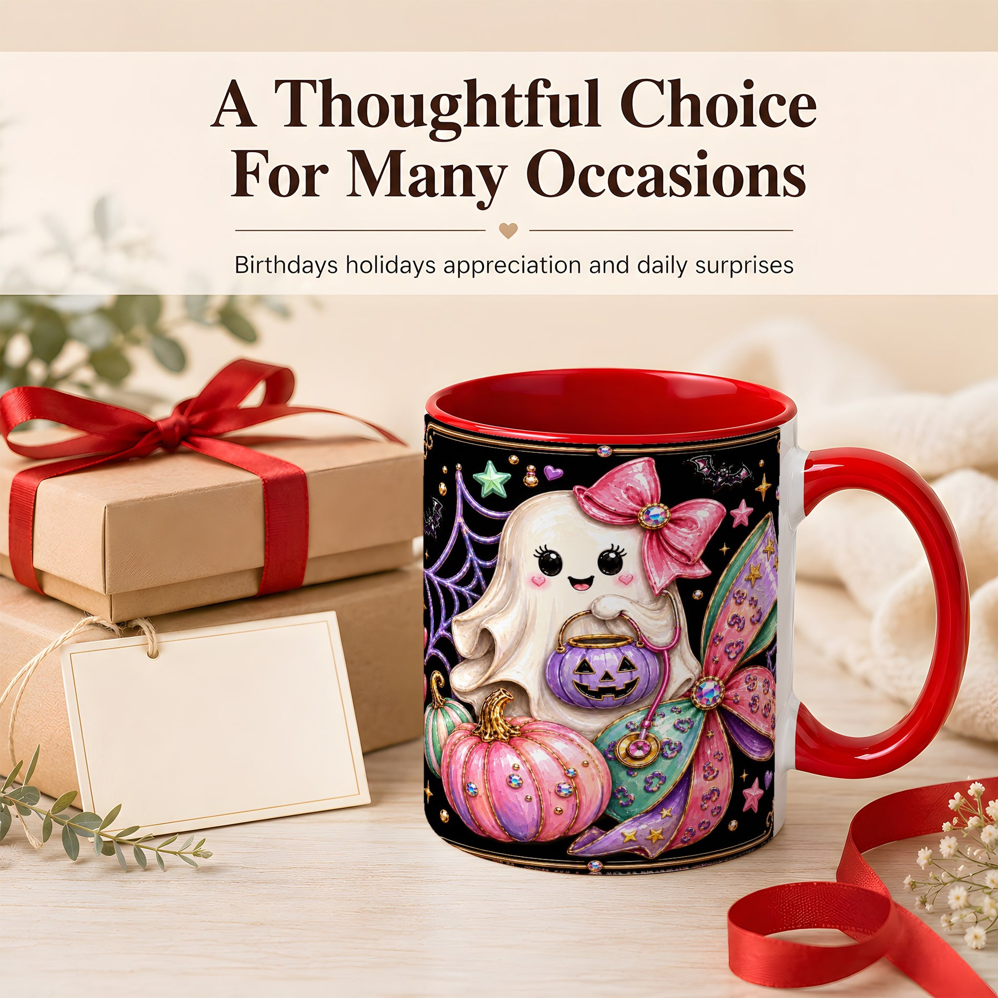 #pl[11oz|Red] Ghost Nurse Coffee Mug, Cute Halloween Mug, Ceramic Cup