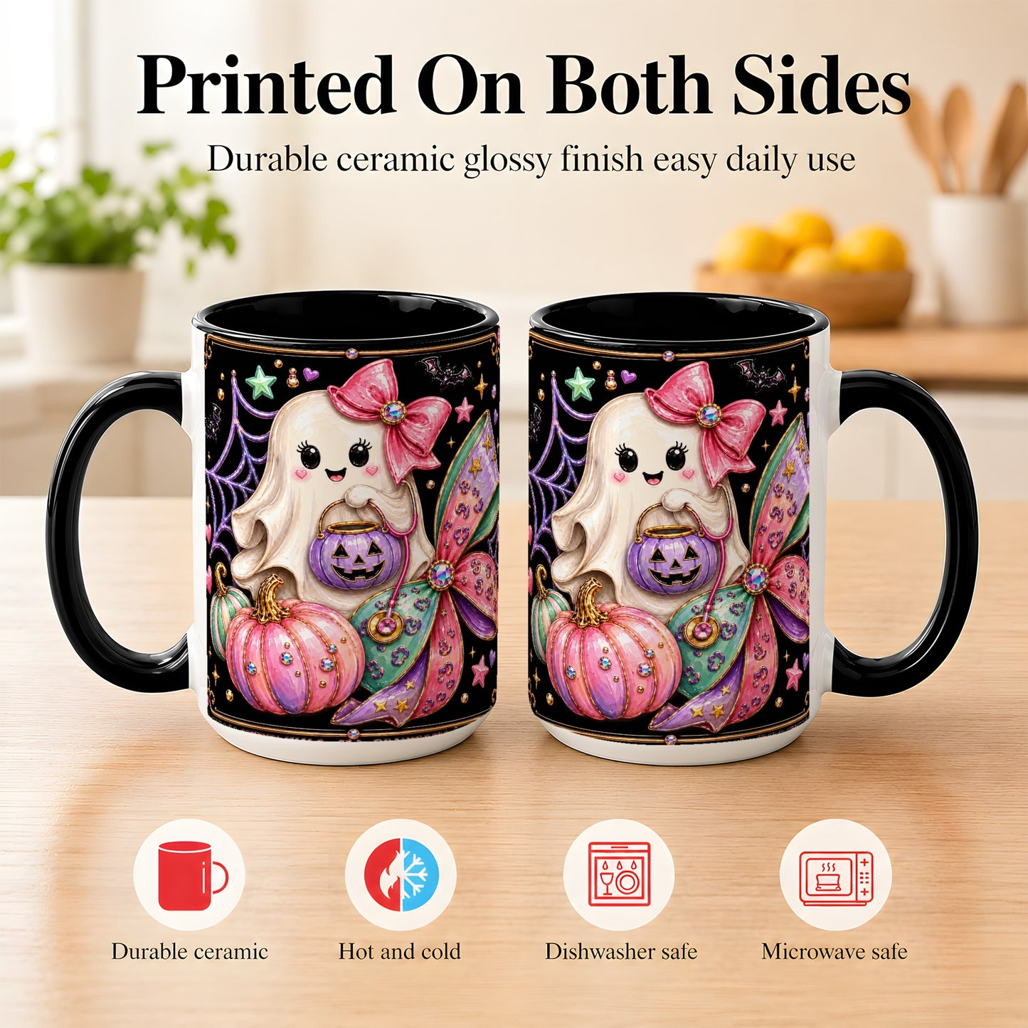 #pl[15oz|Black] Ghost Nurse Coffee Mug, Cute Halloween Mug, Ceramic Cup