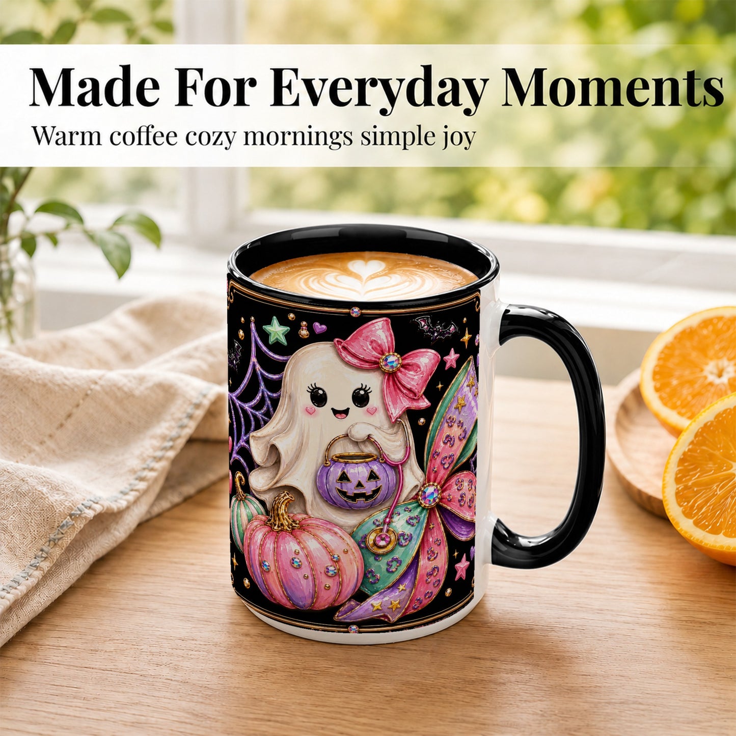 #pl[15oz|Black] Ghost Nurse Coffee Mug, Cute Halloween Mug, Ceramic Cup