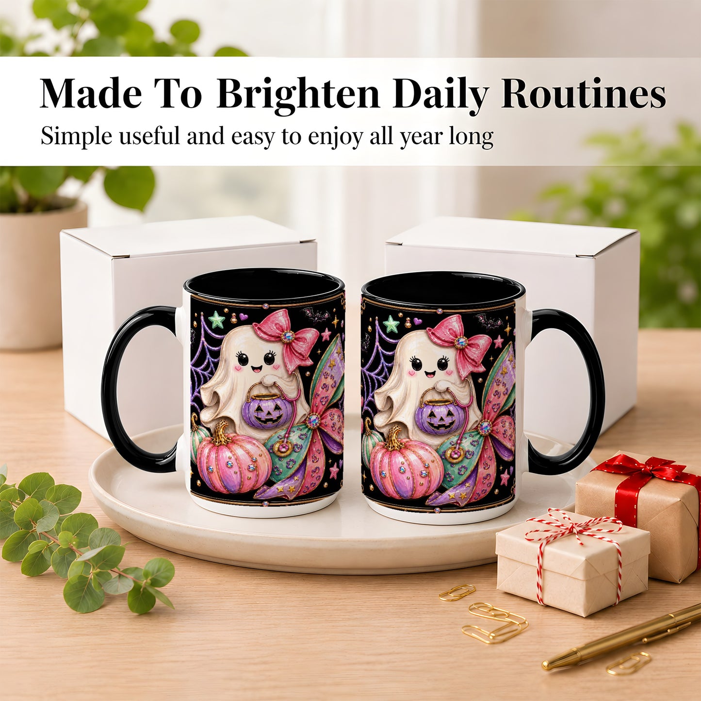 #pl[15oz|Black] Ghost Nurse Coffee Mug, Cute Halloween Mug, Ceramic Cup