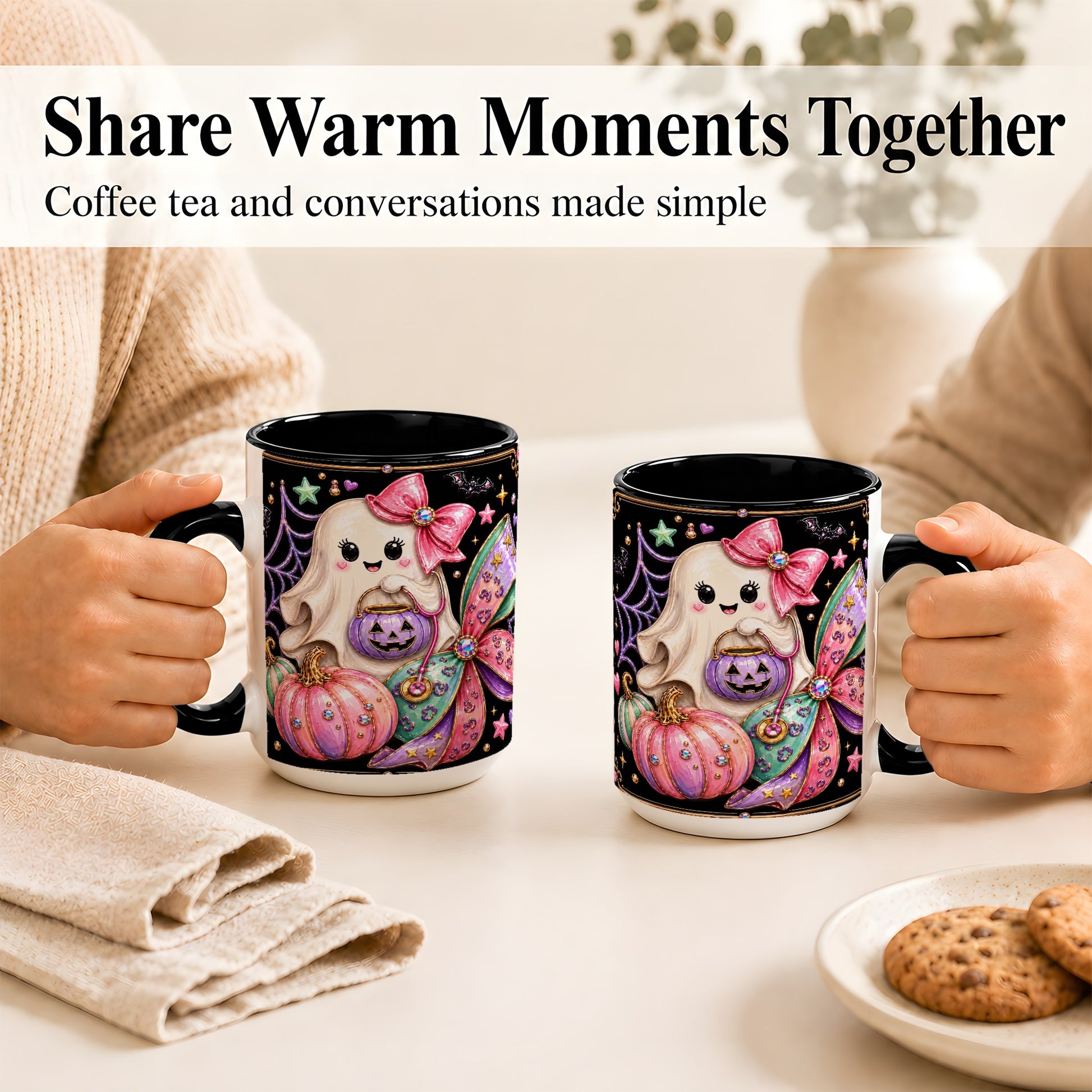 #pl[15oz|Black] Ghost Nurse Coffee Mug, Cute Halloween Mug, Ceramic Cup