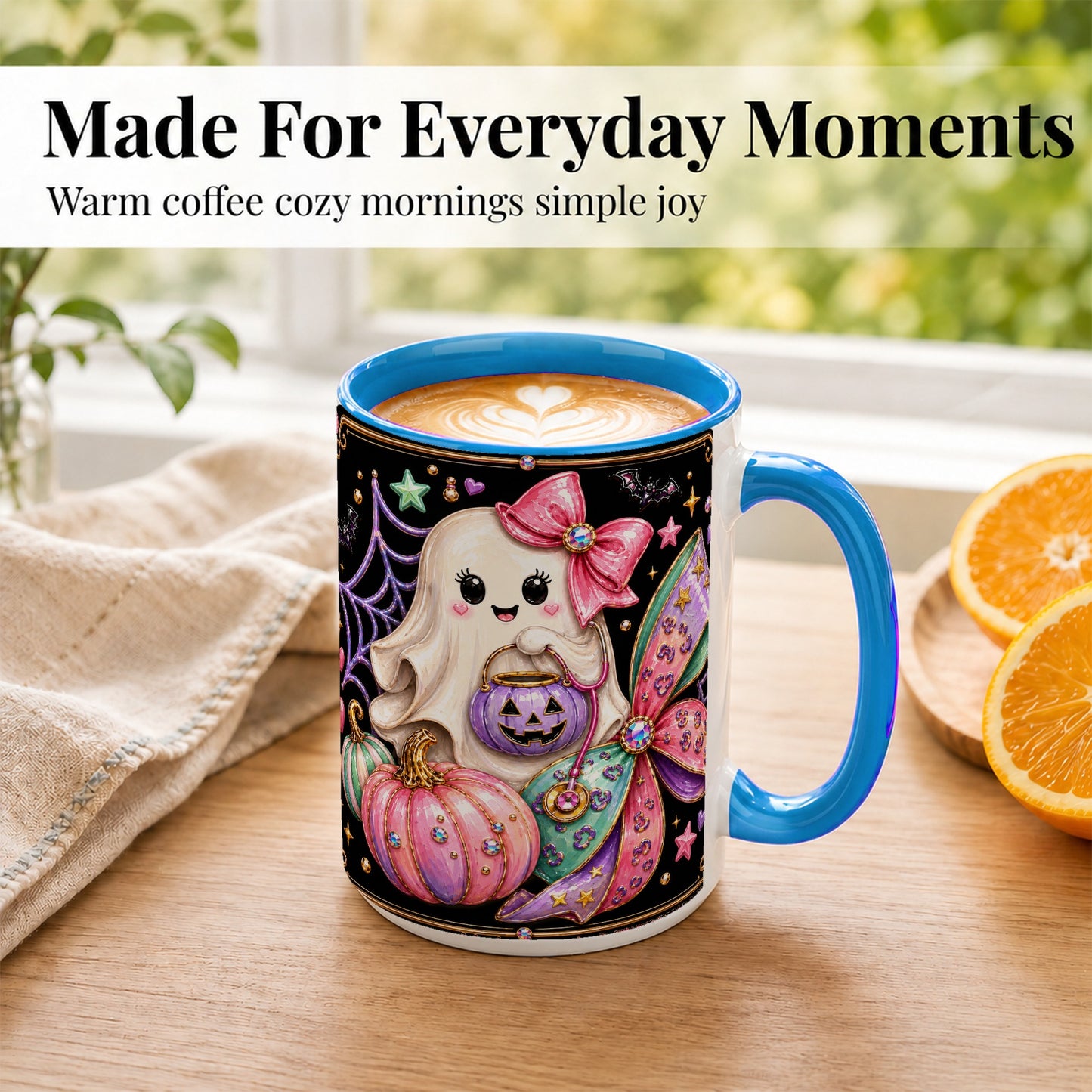 #pl[15oz|Blue] Ghost Nurse Coffee Mug, Cute Halloween Mug, Ceramic Cup