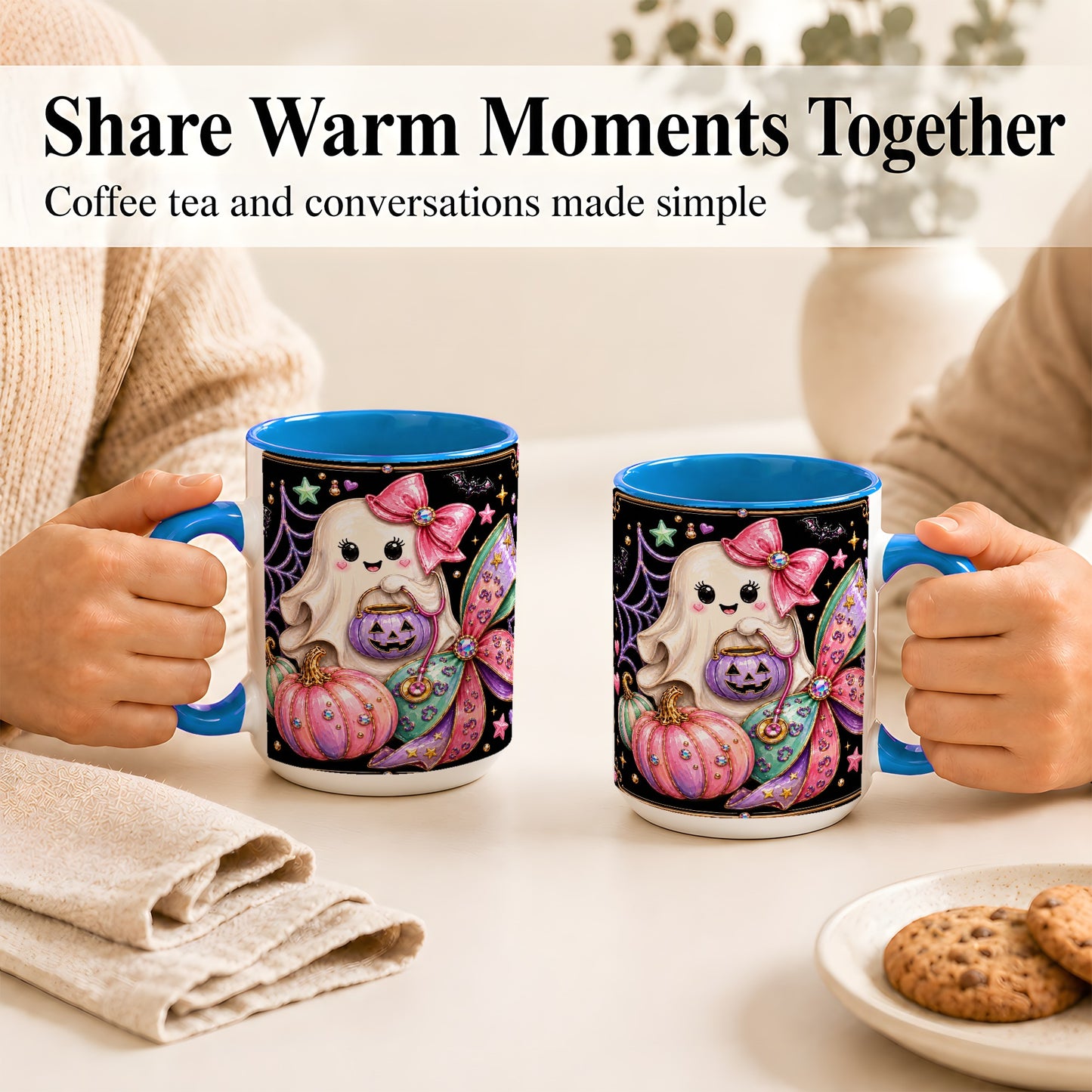 #pl[15oz|Blue] Ghost Nurse Coffee Mug, Cute Halloween Mug, Ceramic Cup