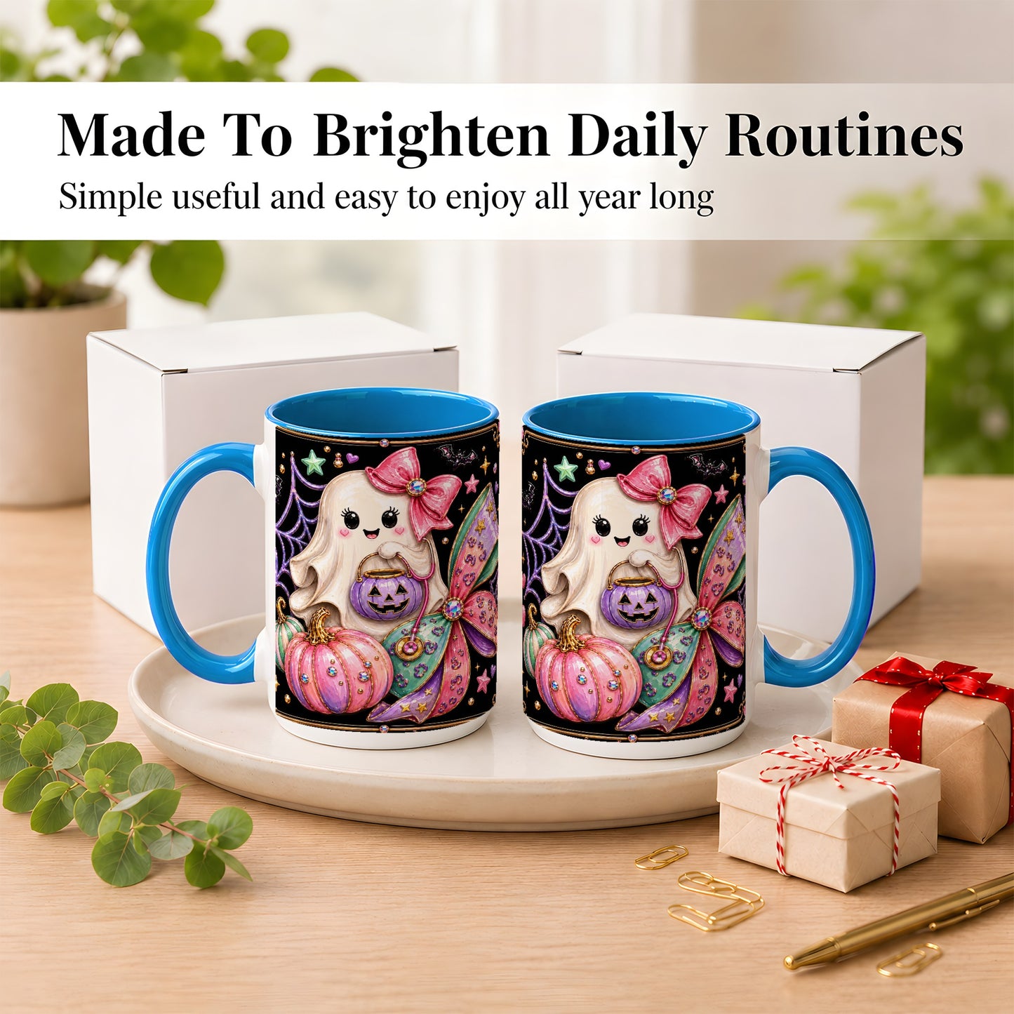 #pl[15oz|Blue] Ghost Nurse Coffee Mug, Cute Halloween Mug, Ceramic Cup
