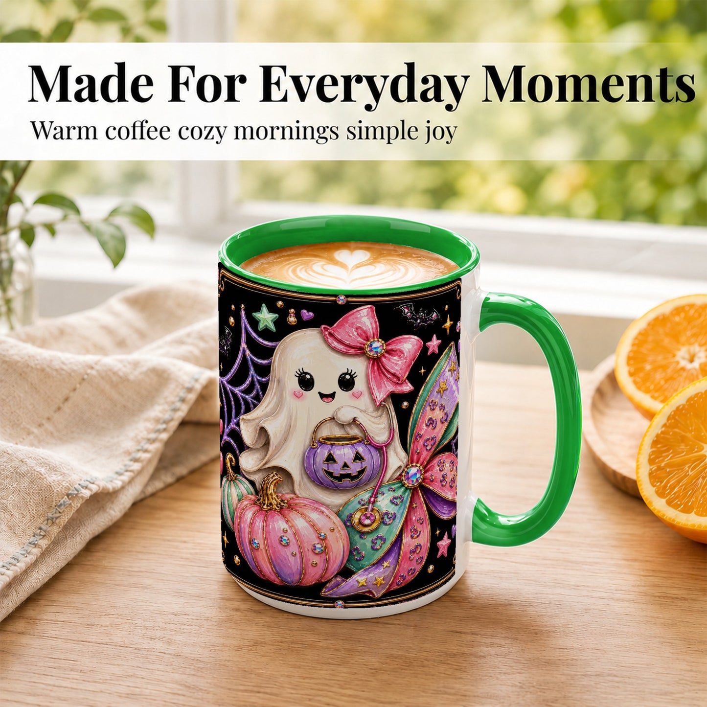 #pl[15oz|Green] Ghost Nurse Coffee Mug, Cute Halloween Mug, Ceramic Cup