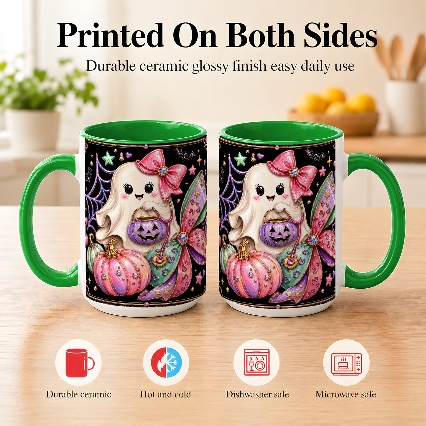 #pl[15oz|Green] Ghost Nurse Coffee Mug, Cute Halloween Mug, Ceramic Cup