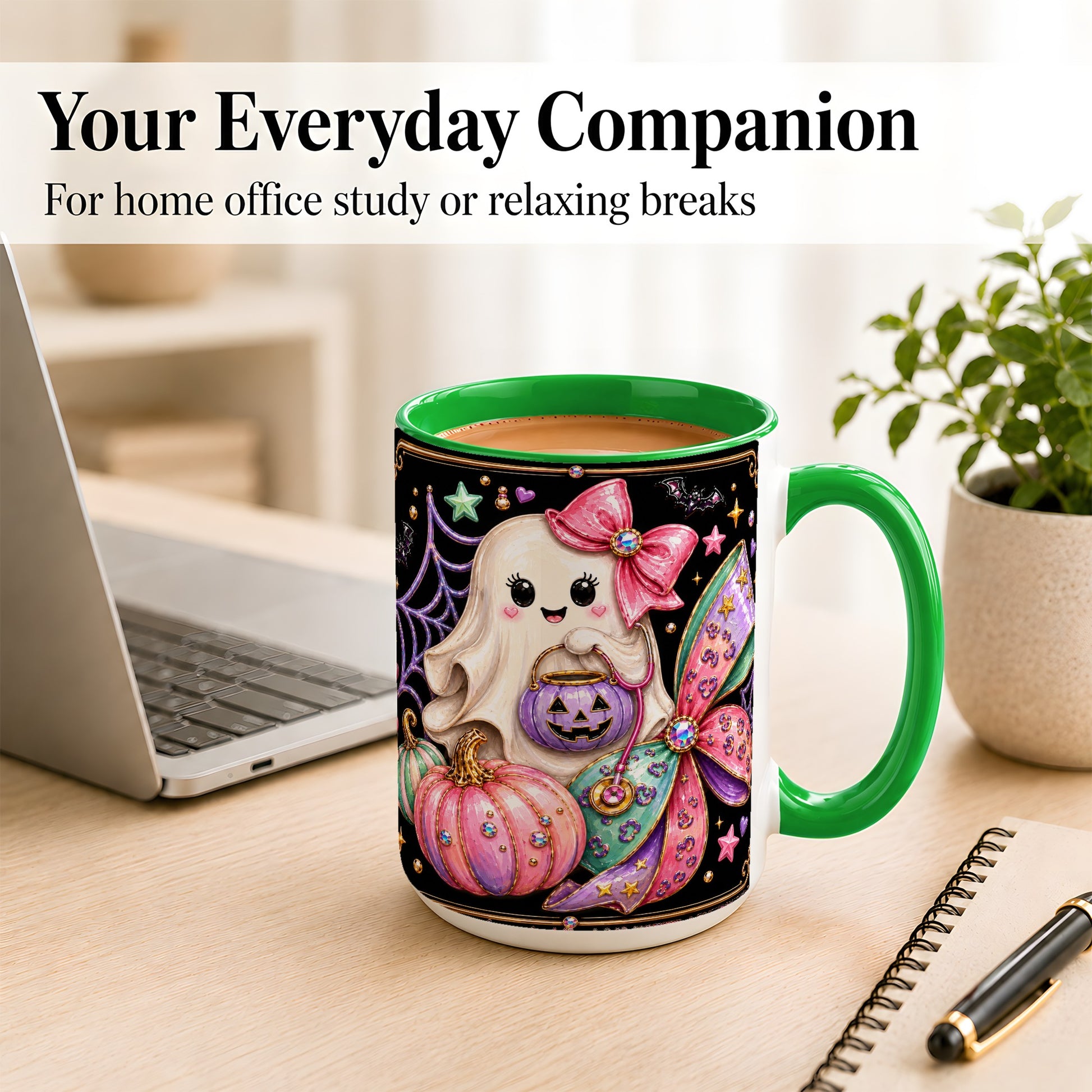 #pl[15oz|Green] Ghost Nurse Coffee Mug, Cute Halloween Mug, Ceramic Cup
