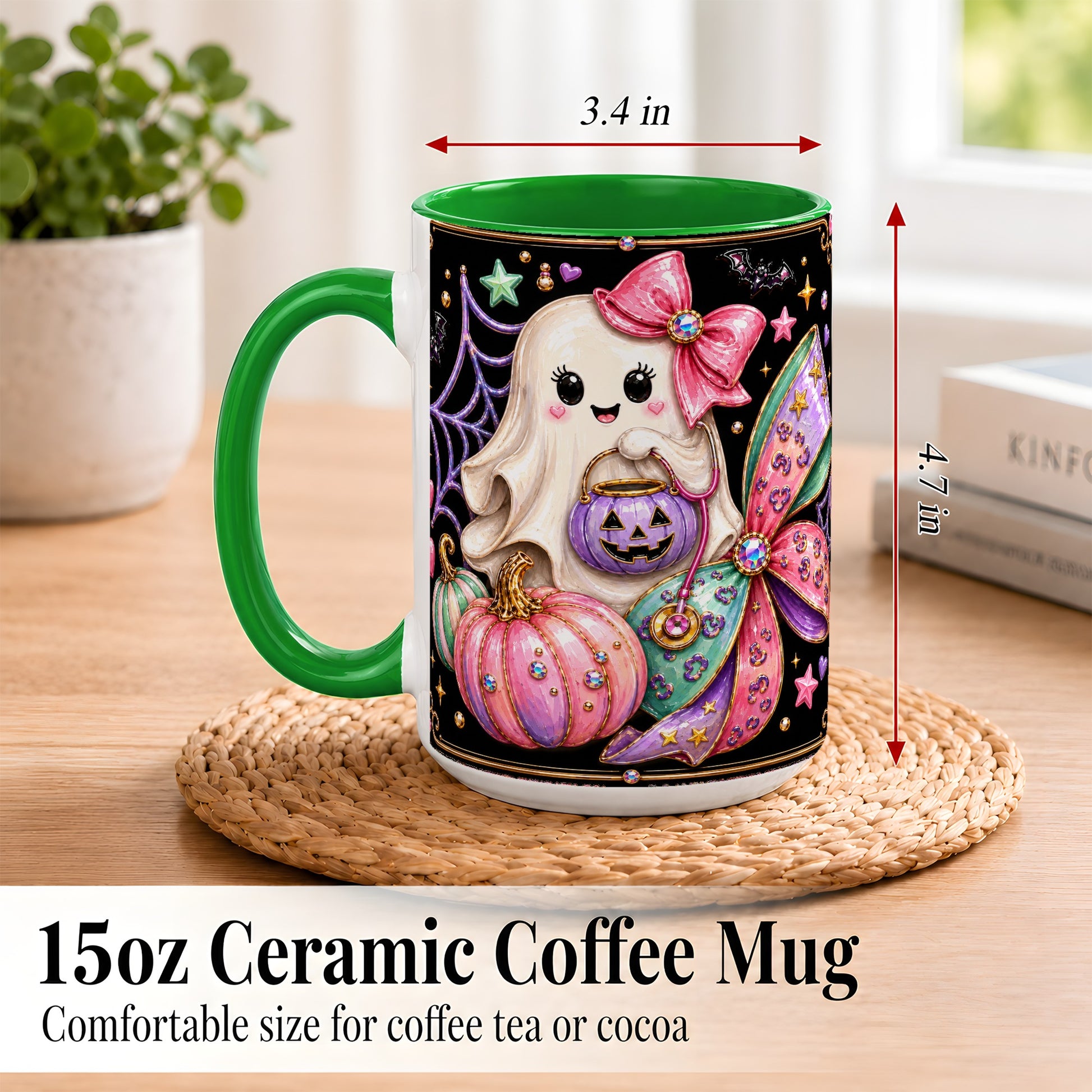 #pl[15oz|Green] Ghost Nurse Coffee Mug, Cute Halloween Mug, Ceramic Cup