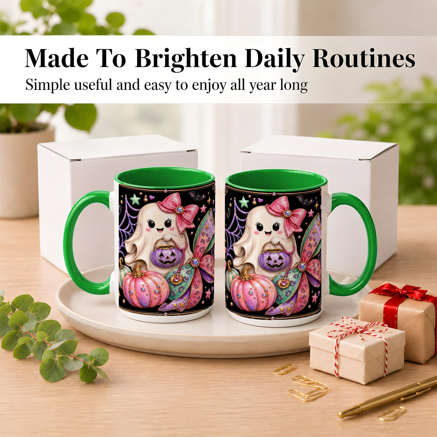 #pl[15oz|Green] Ghost Nurse Coffee Mug, Cute Halloween Mug, Ceramic Cup