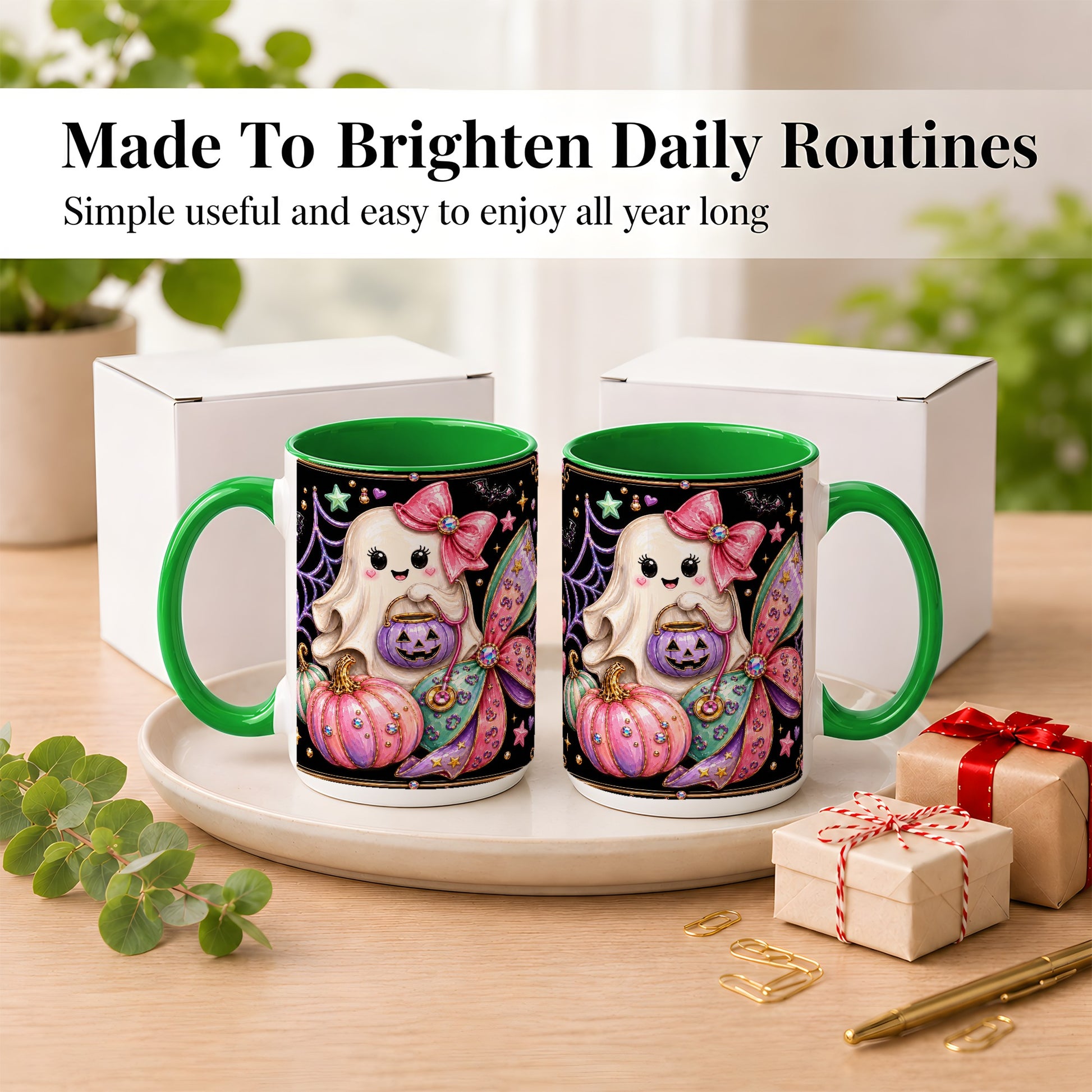#pl[15oz|Green] Ghost Nurse Coffee Mug, Cute Halloween Mug, Ceramic Cup