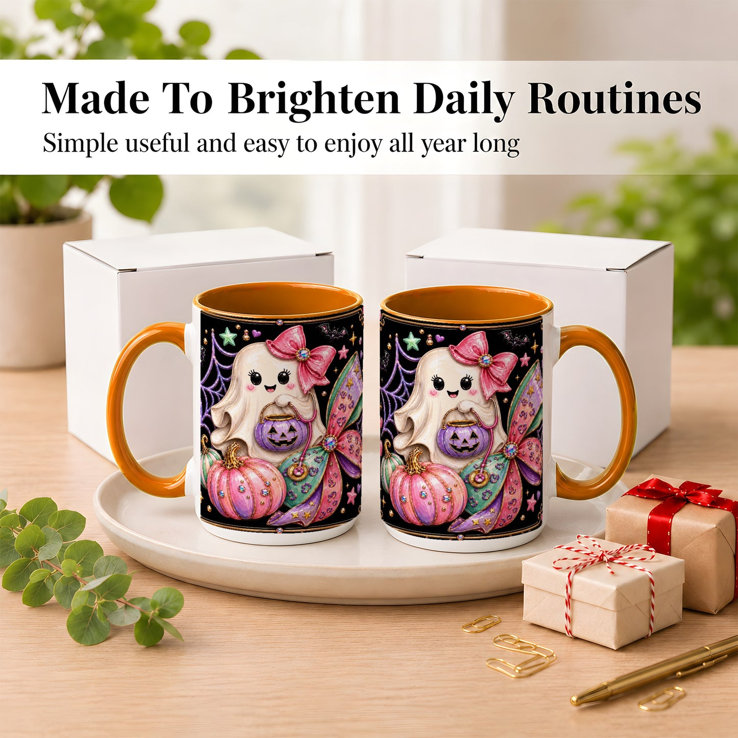 #pl[15oz|Orange] Ghost Nurse Coffee Mug, Cute Halloween Mug, Ceramic Cup