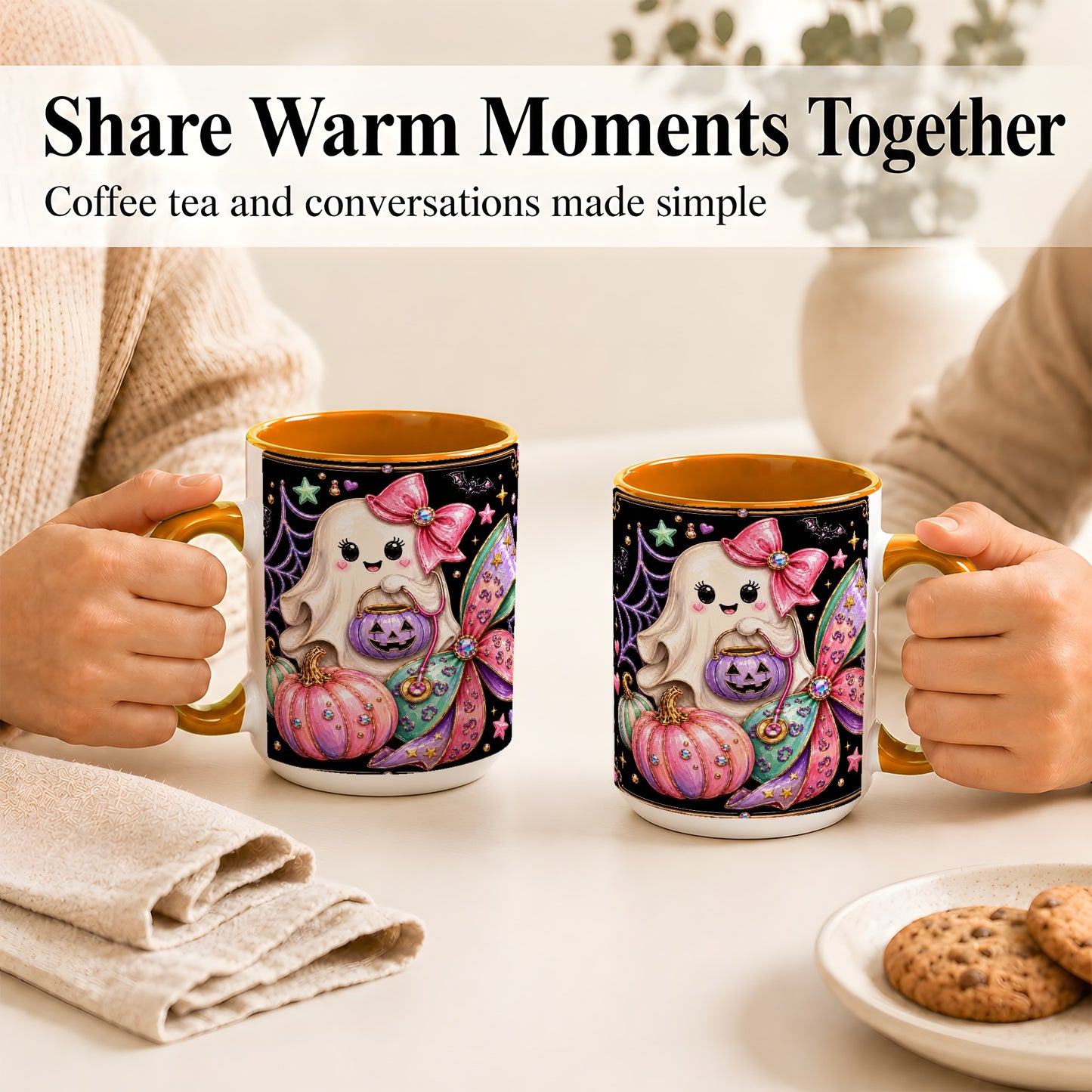 #pl[15oz|Orange] Ghost Nurse Coffee Mug, Cute Halloween Mug, Ceramic Cup