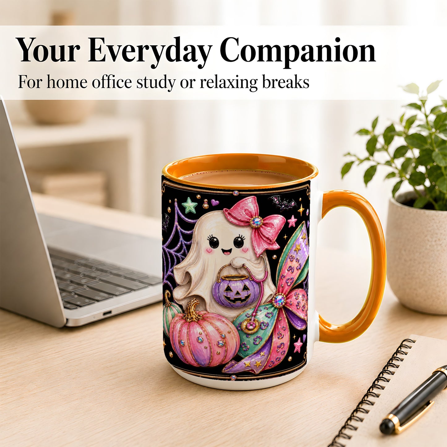 #pl[15oz|Orange] Ghost Nurse Coffee Mug, Cute Halloween Mug, Ceramic Cup