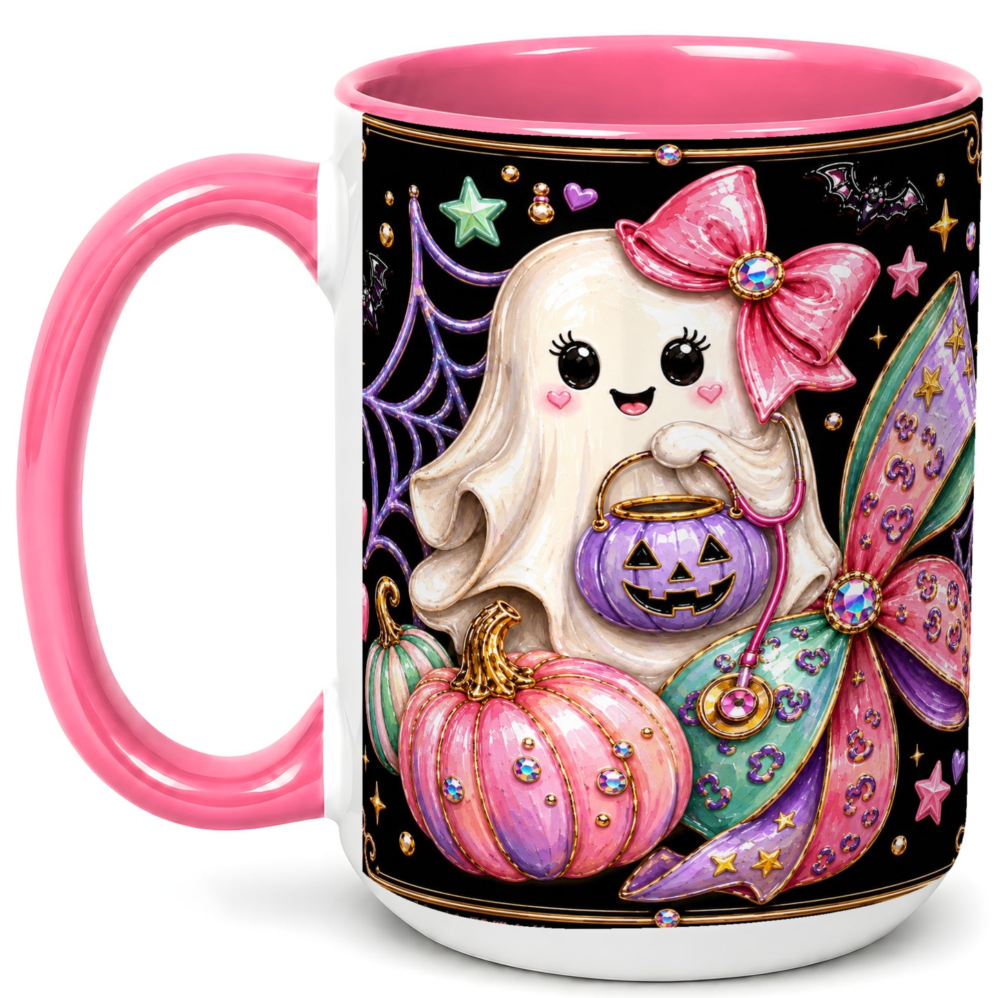 #pl[15oz|Pink] Ghost Nurse Coffee Mug, Cute Halloween Mug, Ceramic Cup
