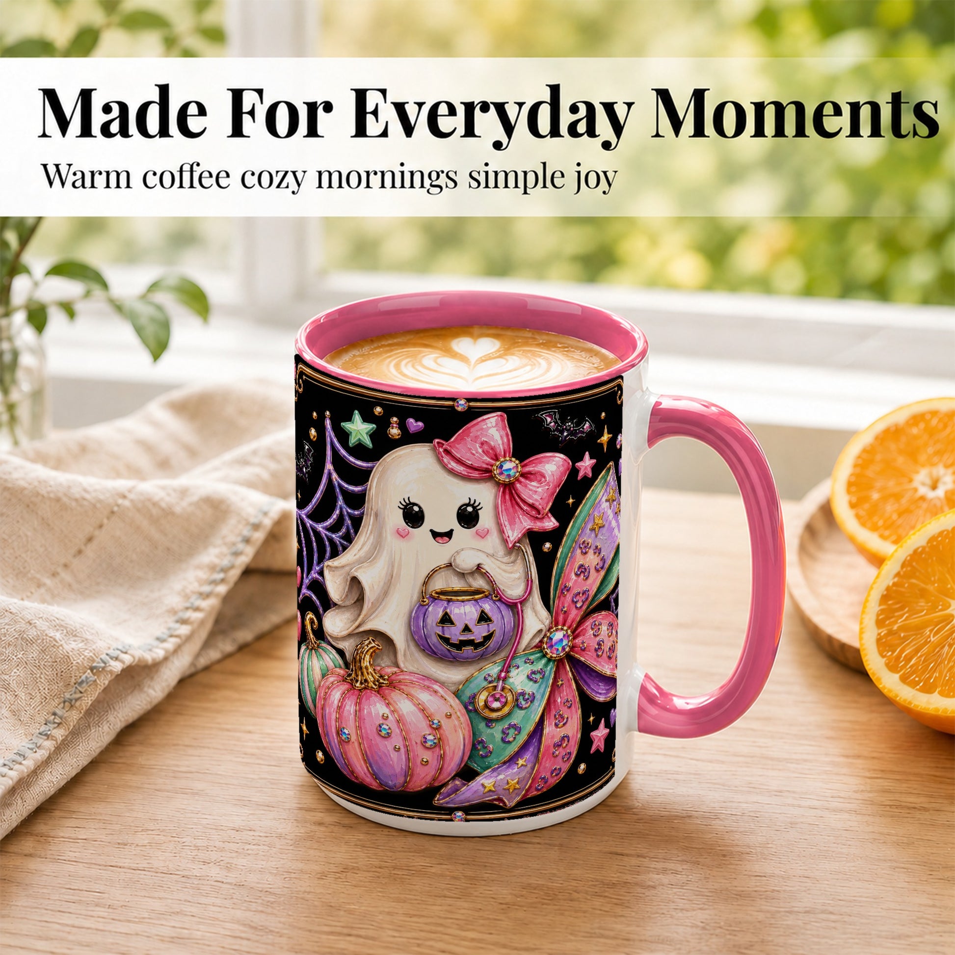 #pl[15oz|Pink] Ghost Nurse Coffee Mug, Cute Halloween Mug, Ceramic Cup