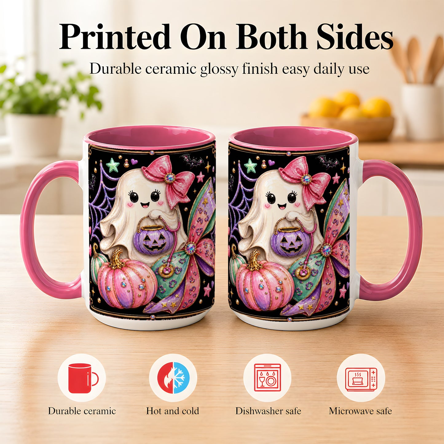#pl[15oz|Pink] Ghost Nurse Coffee Mug, Cute Halloween Mug, Ceramic Cup