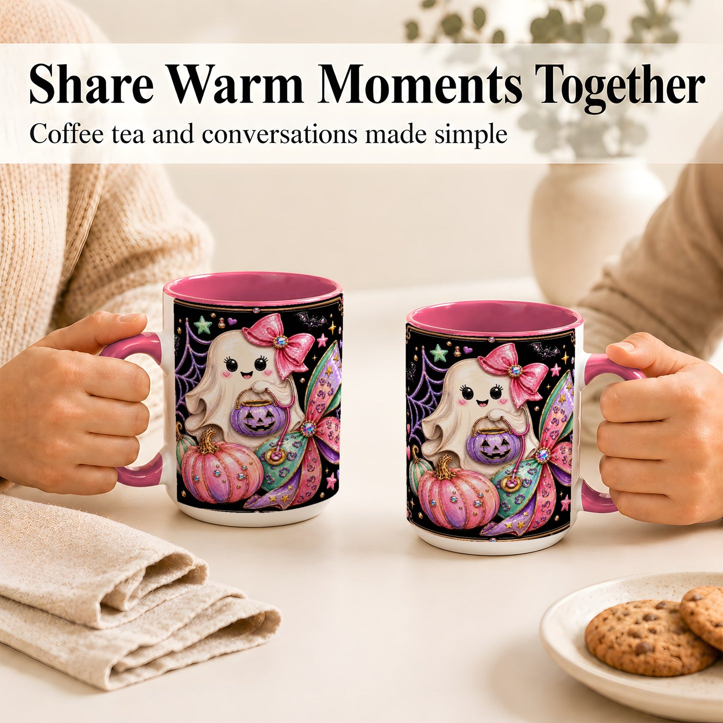 #pl[15oz|Pink] Ghost Nurse Coffee Mug, Cute Halloween Mug, Ceramic Cup