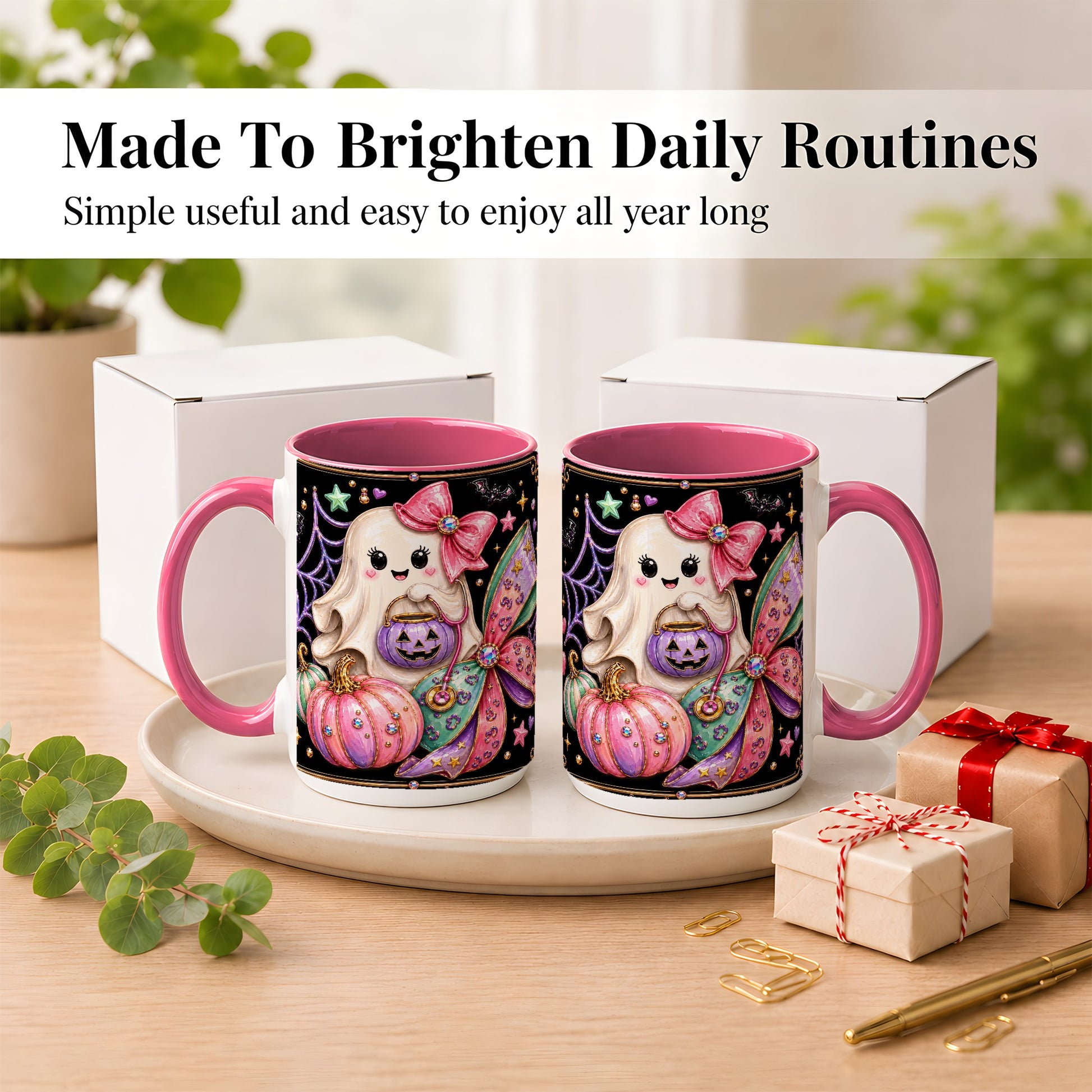 #pl[15oz|Pink] Ghost Nurse Coffee Mug, Cute Halloween Mug, Ceramic Cup