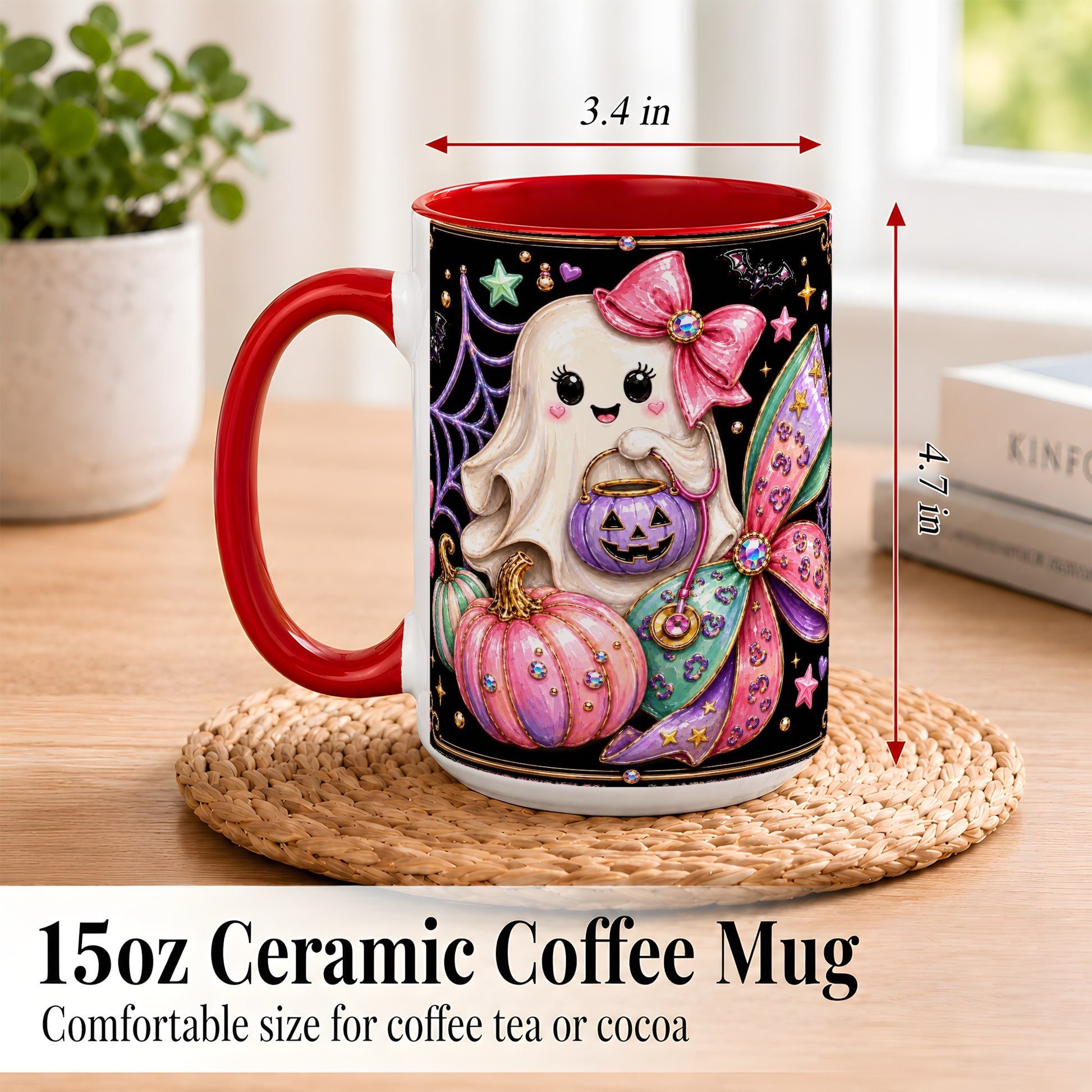 #pl[15oz|Red] Ghost Nurse Coffee Mug, Cute Halloween Mug, Ceramic Cup
