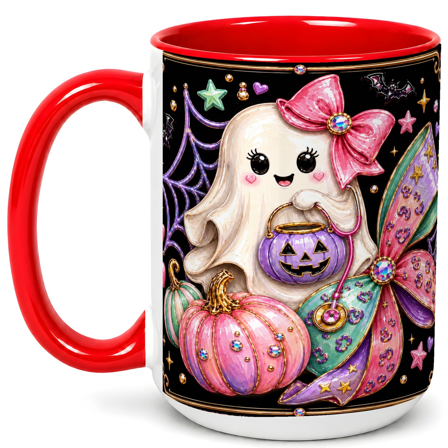 #pl[15oz|Red] Ghost Nurse Coffee Mug, Cute Halloween Mug, Ceramic Cup
