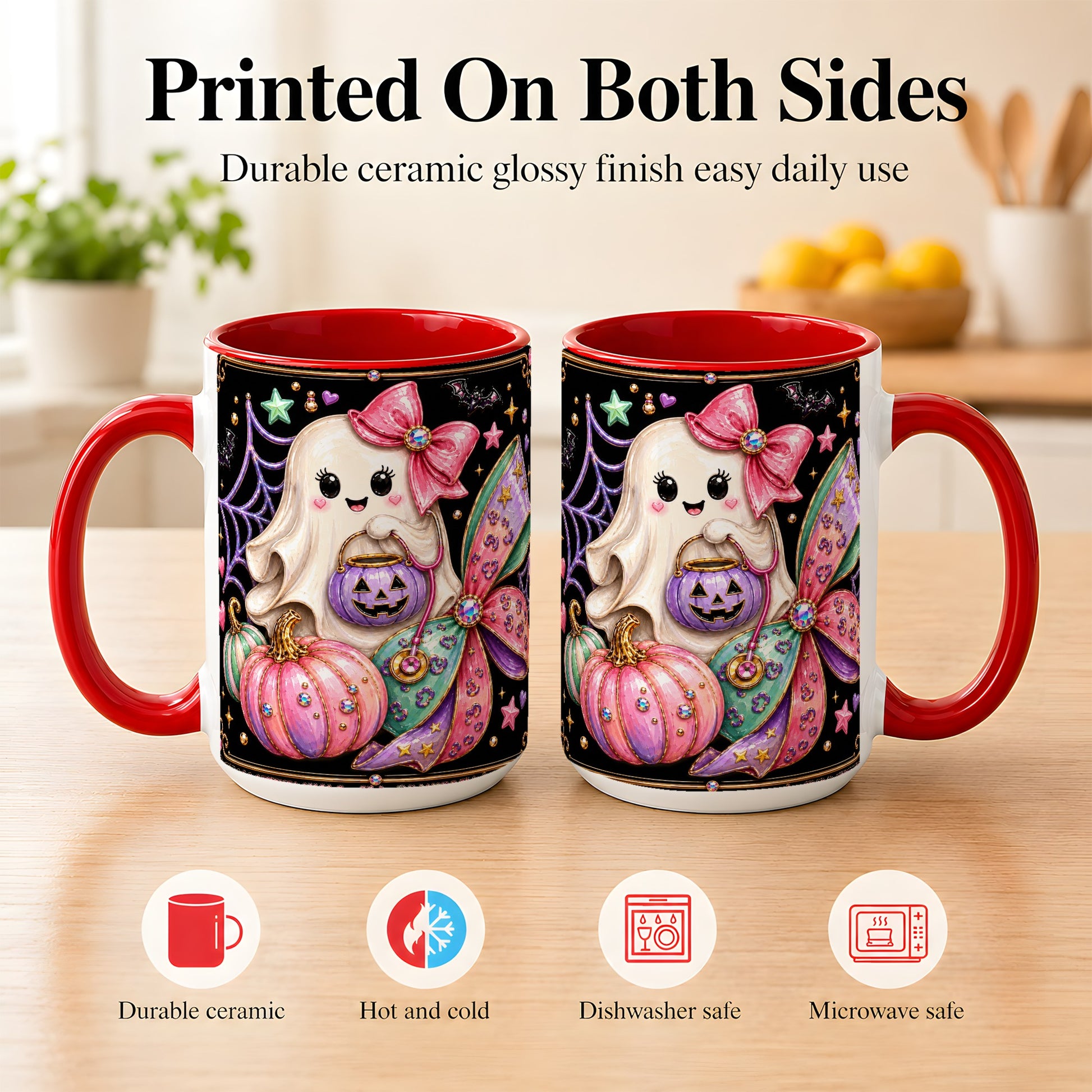 #pl[15oz|Red] Ghost Nurse Coffee Mug, Cute Halloween Mug, Ceramic Cup