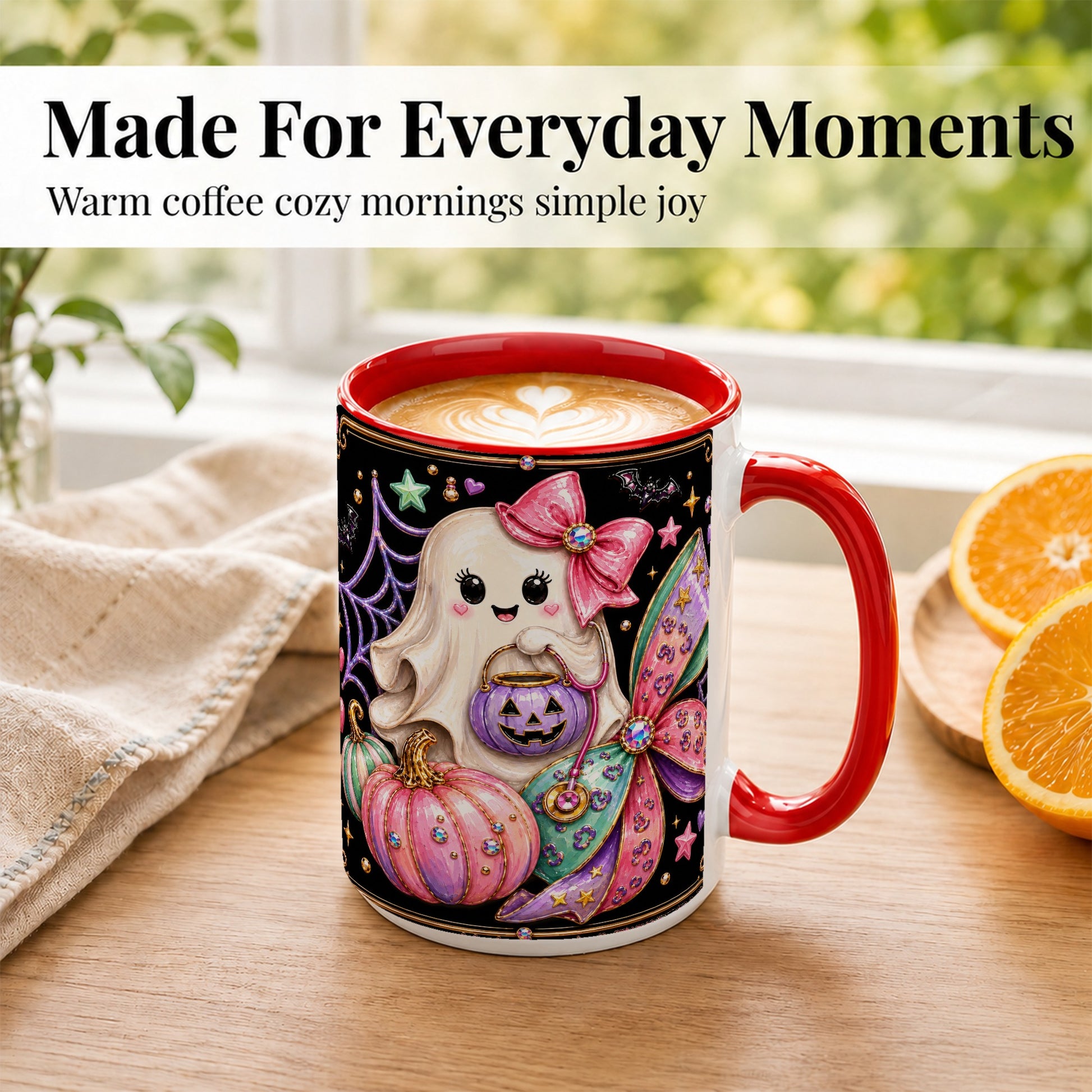 #pl[15oz|Red] Ghost Nurse Coffee Mug, Cute Halloween Mug, Ceramic Cup