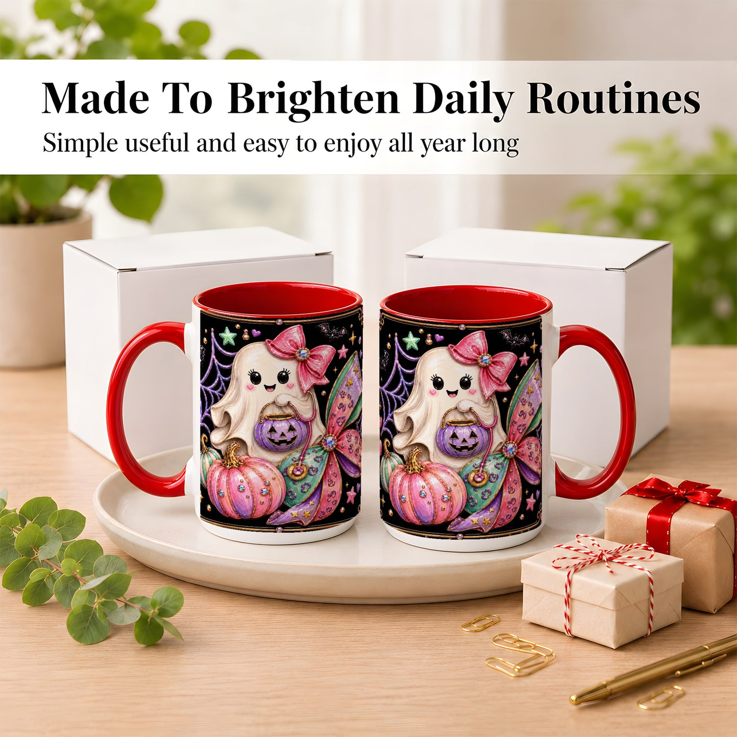 #pl[15oz|Red] Ghost Nurse Coffee Mug, Cute Halloween Mug, Ceramic Cup