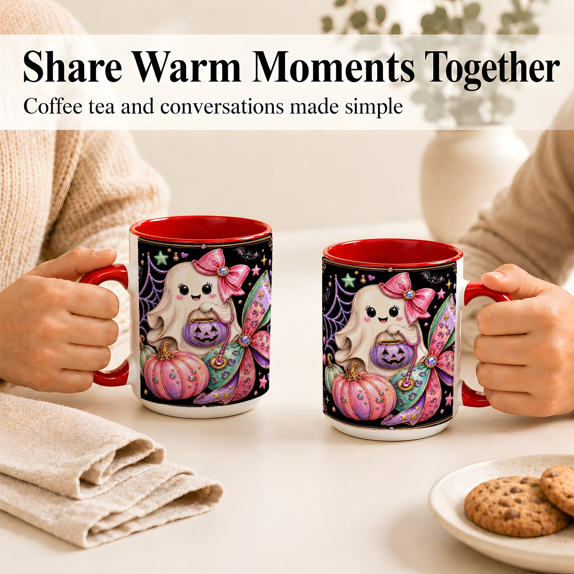 #pl[15oz|Red] Ghost Nurse Coffee Mug, Cute Halloween Mug, Ceramic Cup