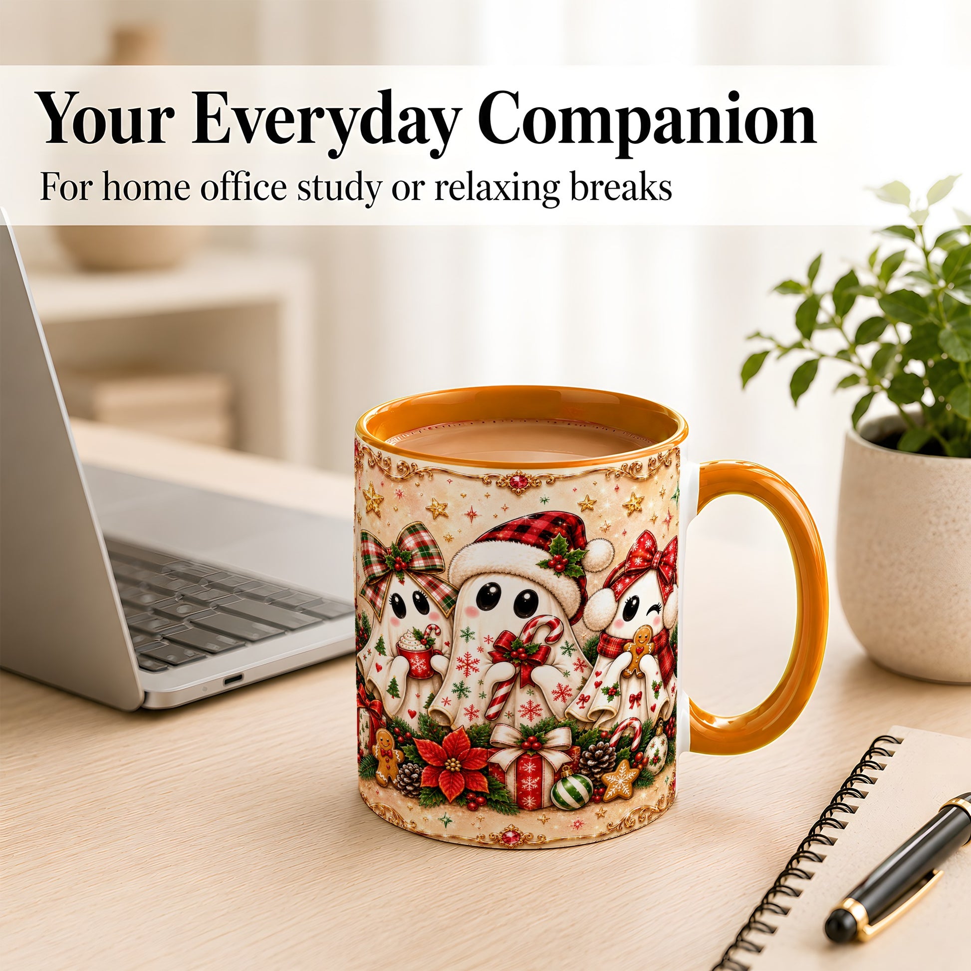 #pl[11oz|Orange] Christmas Ghost Trio Coffee Mug, Holiday Ghost Mug, Ceramic Cup