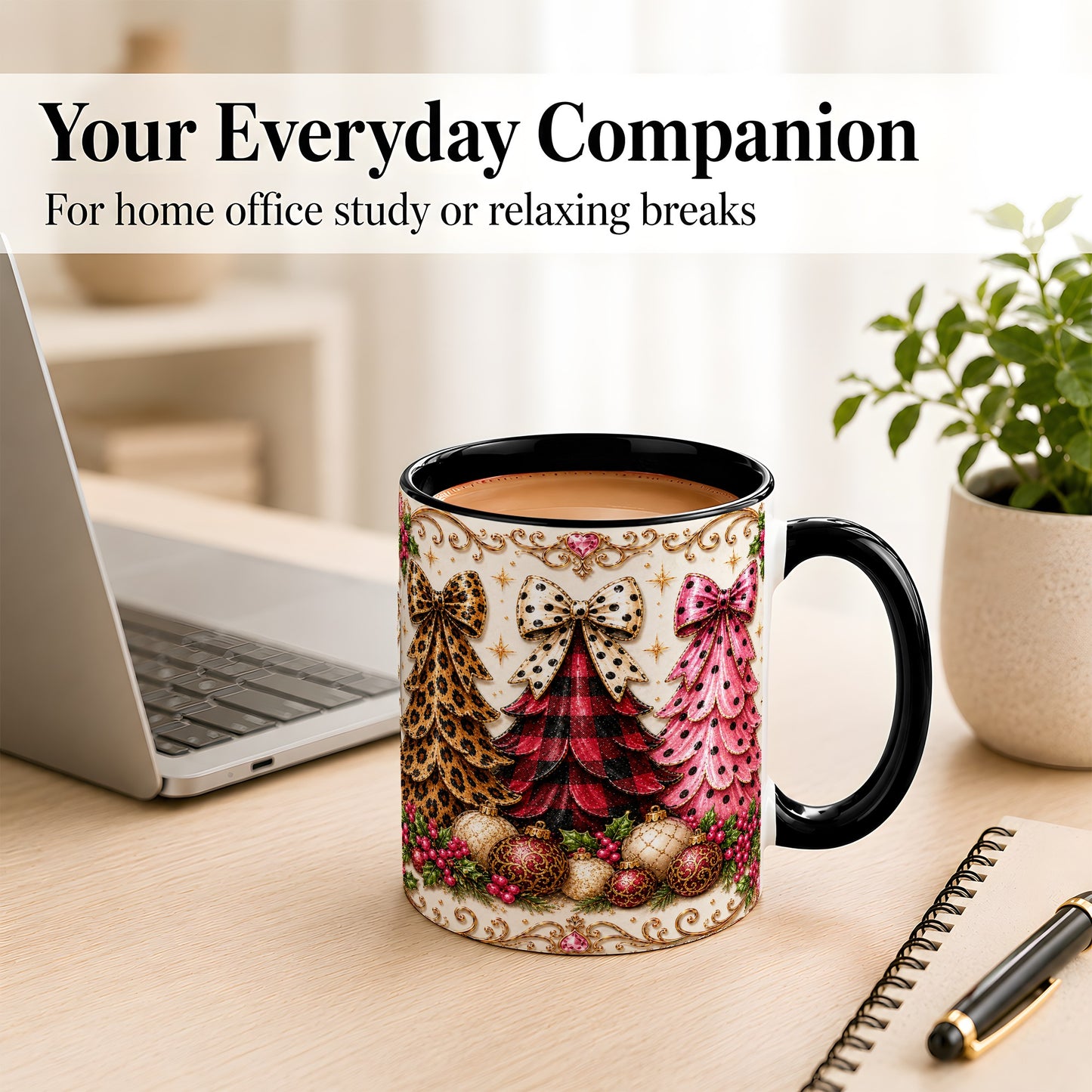 #pl[11oz|Black] Leopard Plaid Christmas Tree Coffee Mug, Holiday Tree Mug, Ceramic Cup
