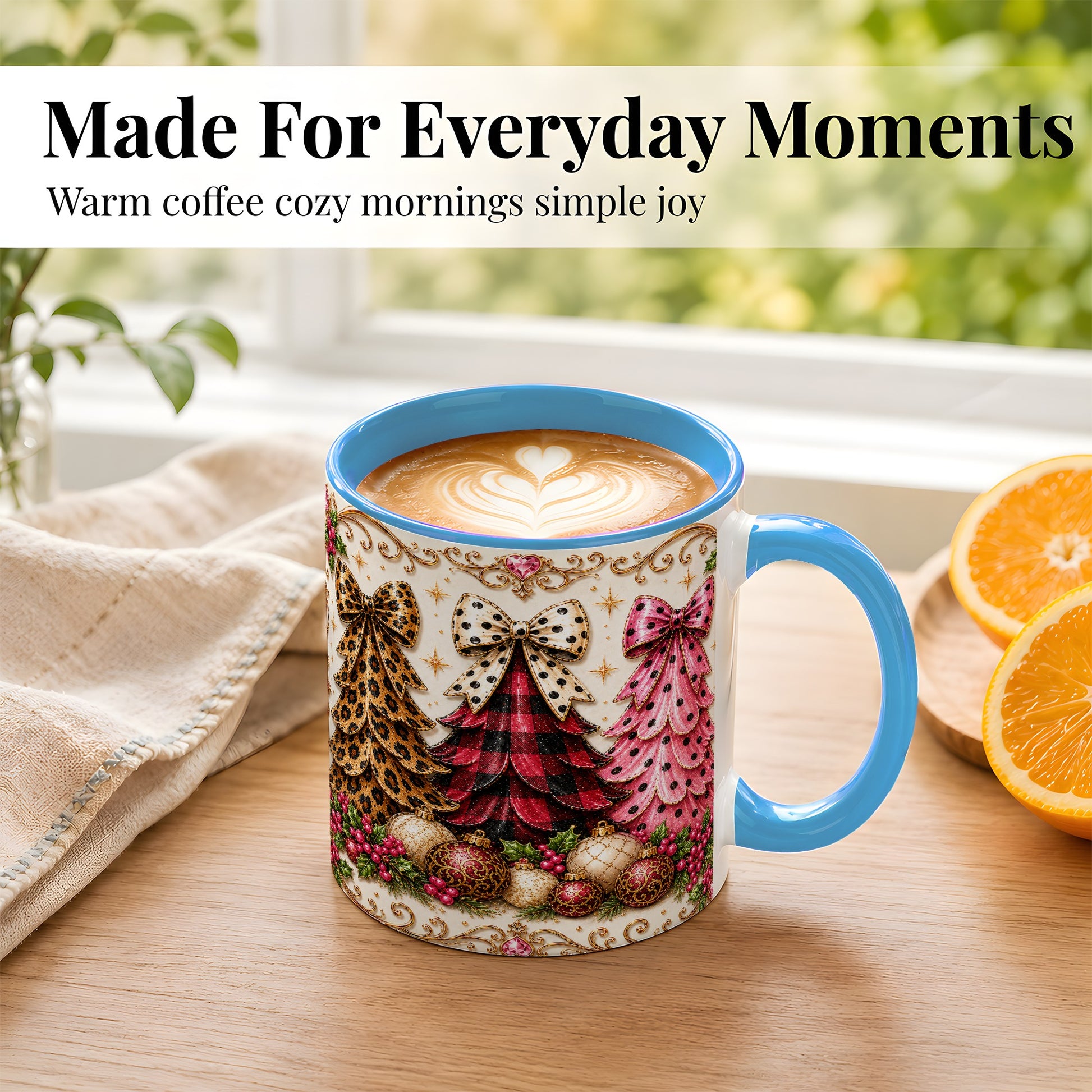 #pl[11oz|Blue] Leopard Plaid Christmas Tree Coffee Mug, Holiday Tree Mug, Ceramic Cup