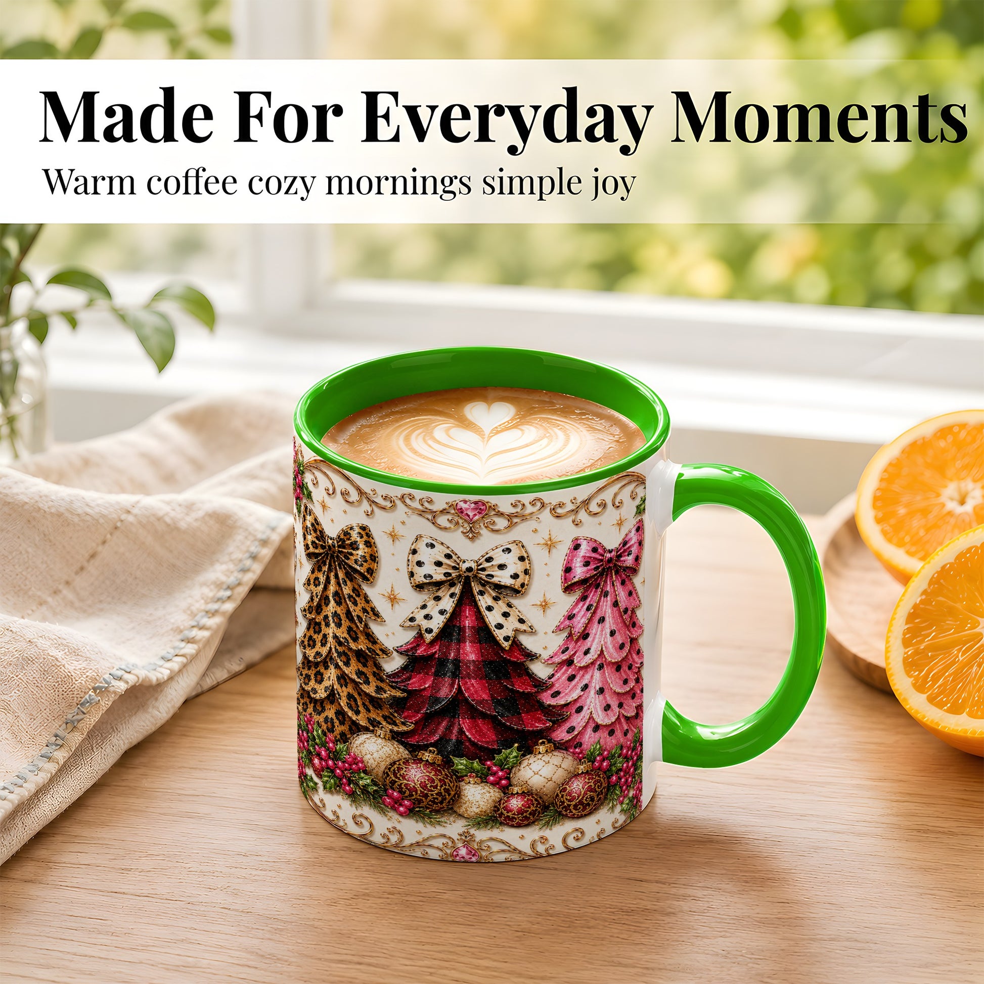 #pl[11oz|Green] Leopard Plaid Christmas Tree Coffee Mug, Holiday Tree Mug, Ceramic Cup