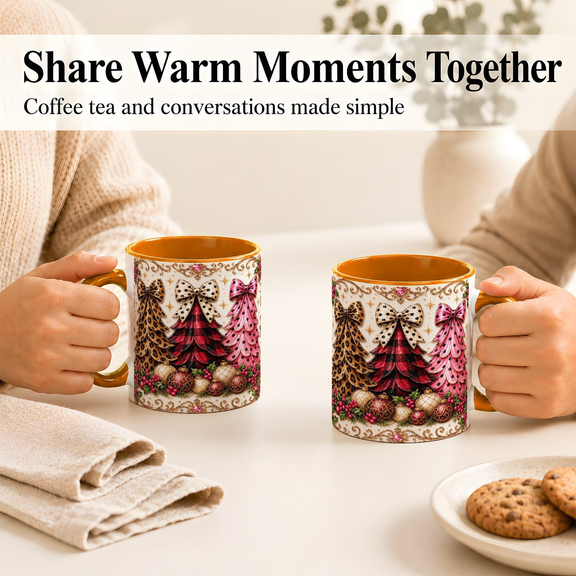 #pl[11oz|Orange] Leopard Plaid Christmas Tree Coffee Mug, Holiday Tree Mug, Ceramic Cup