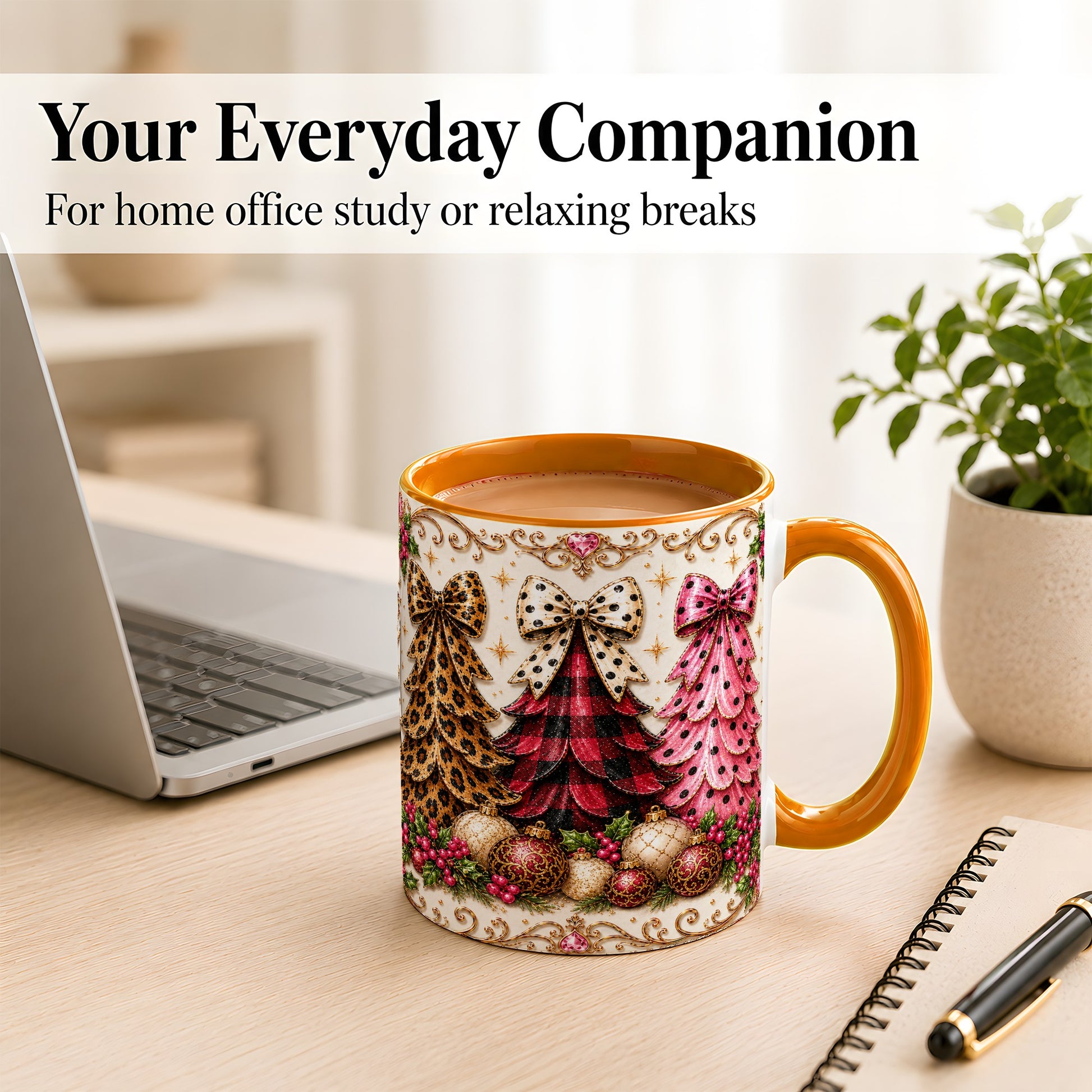 #pl[11oz|Orange] Leopard Plaid Christmas Tree Coffee Mug, Holiday Tree Mug, Ceramic Cup