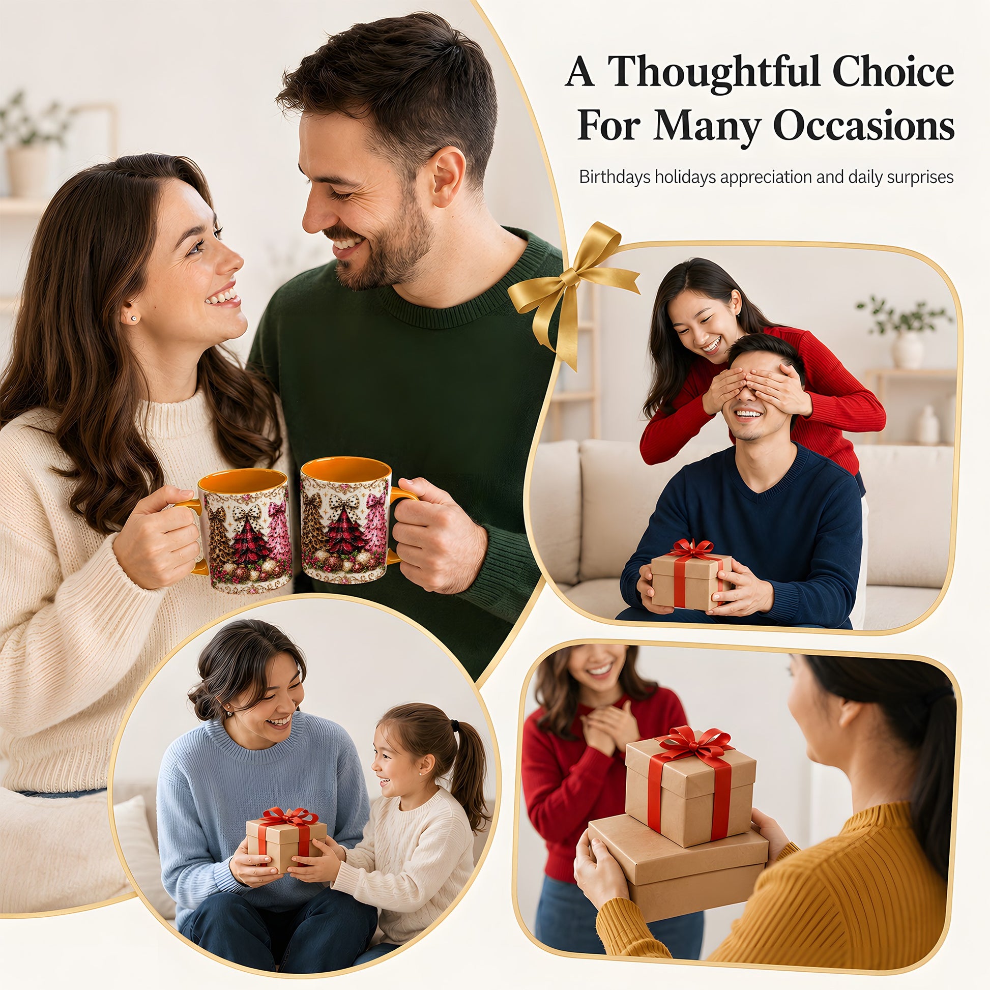 #pl[11oz|Orange] Leopard Plaid Christmas Tree Coffee Mug, Holiday Tree Mug, Ceramic Cup