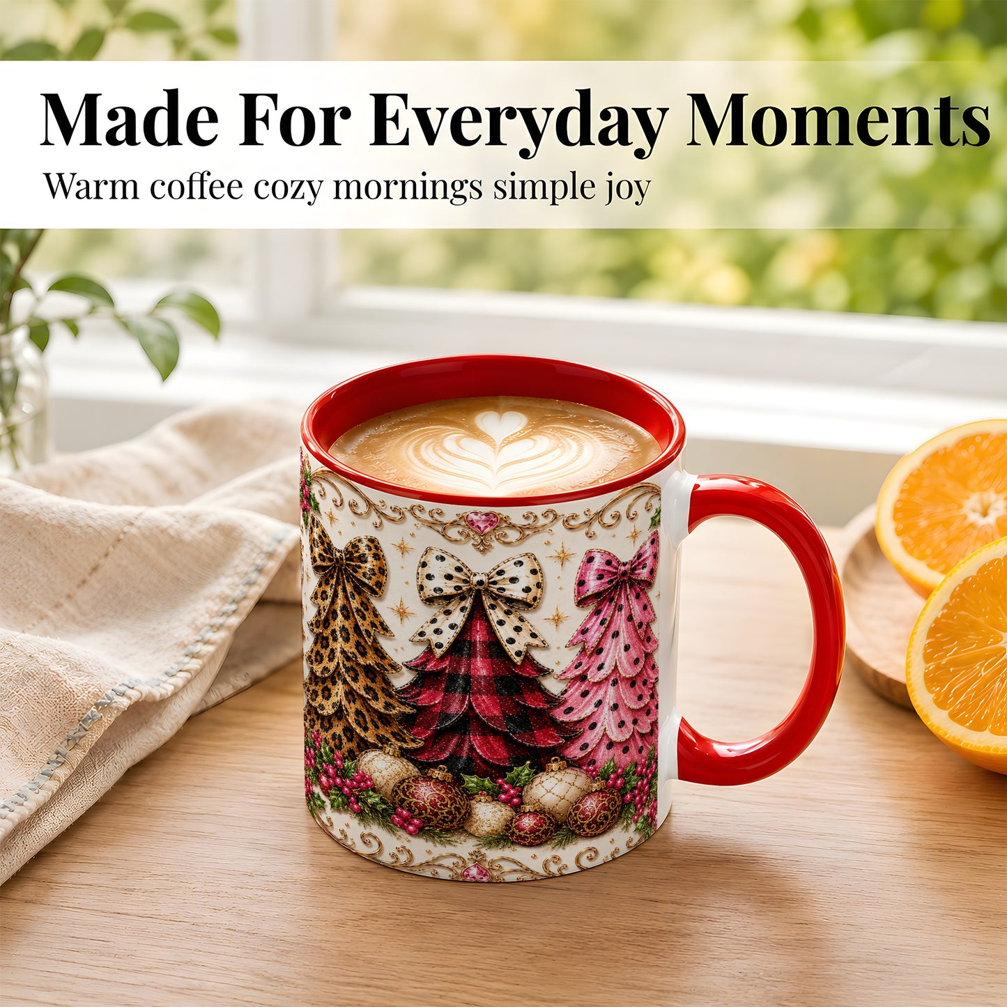 #pl[11oz|Red] Leopard Plaid Christmas Tree Coffee Mug, Holiday Tree Mug, Ceramic Cup