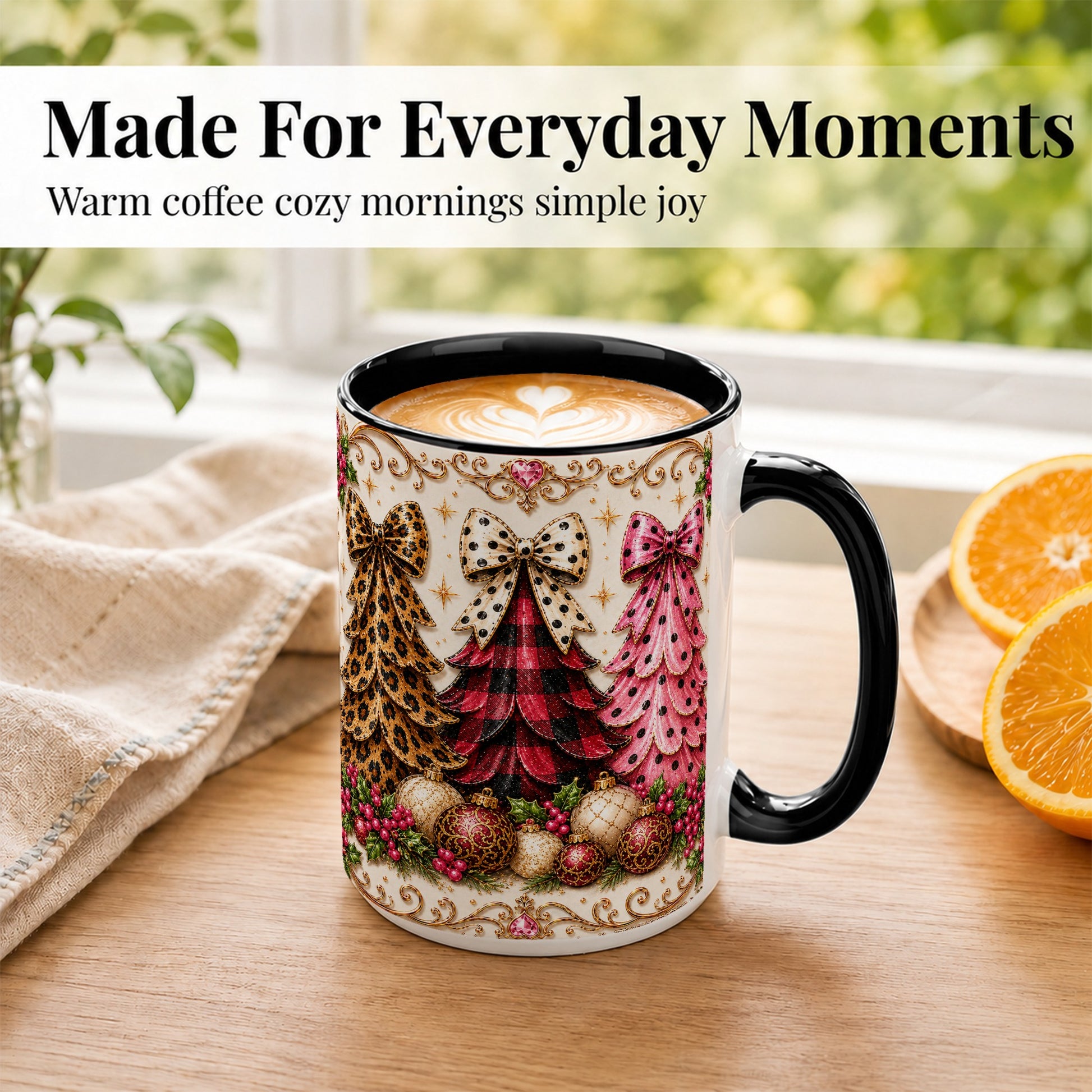 #pl[15oz|Black] Leopard Plaid Christmas Tree Coffee Mug, Holiday Tree Mug, Ceramic Cup