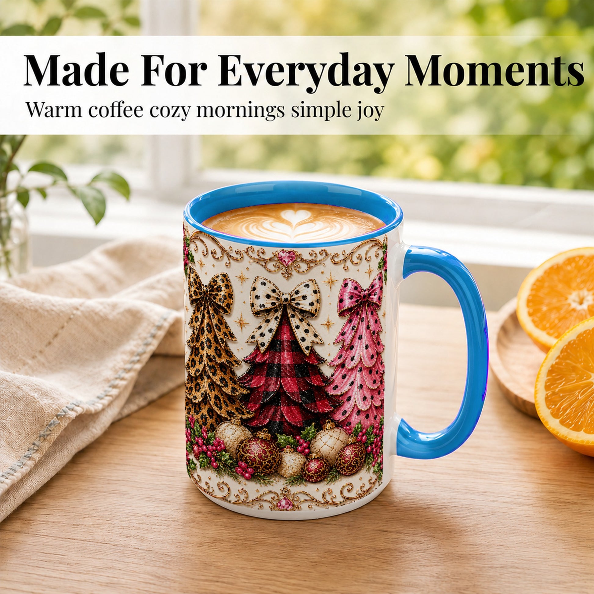 #pl[15oz|Blue] Leopard Plaid Christmas Tree Coffee Mug, Holiday Tree Mug, Ceramic Cup