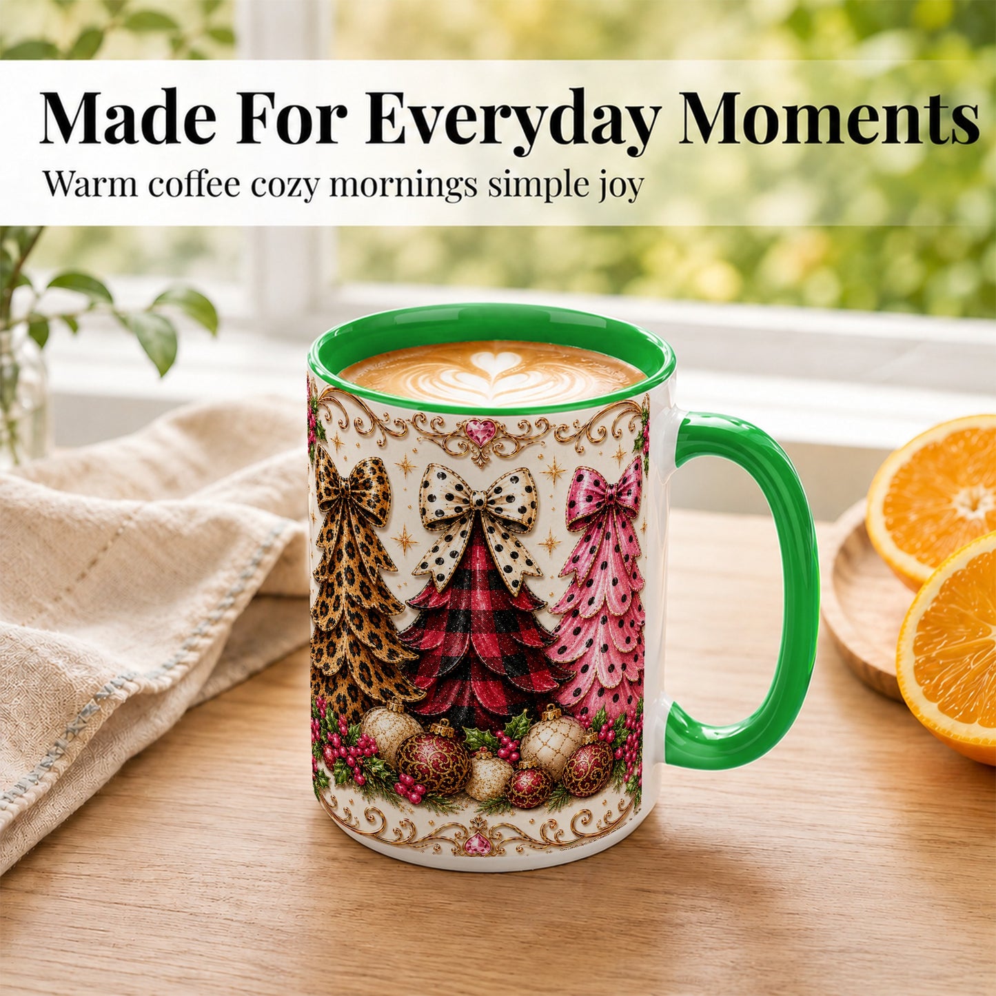 #pl[15oz|Green] Leopard Plaid Christmas Tree Coffee Mug, Holiday Tree Mug, Ceramic Cup