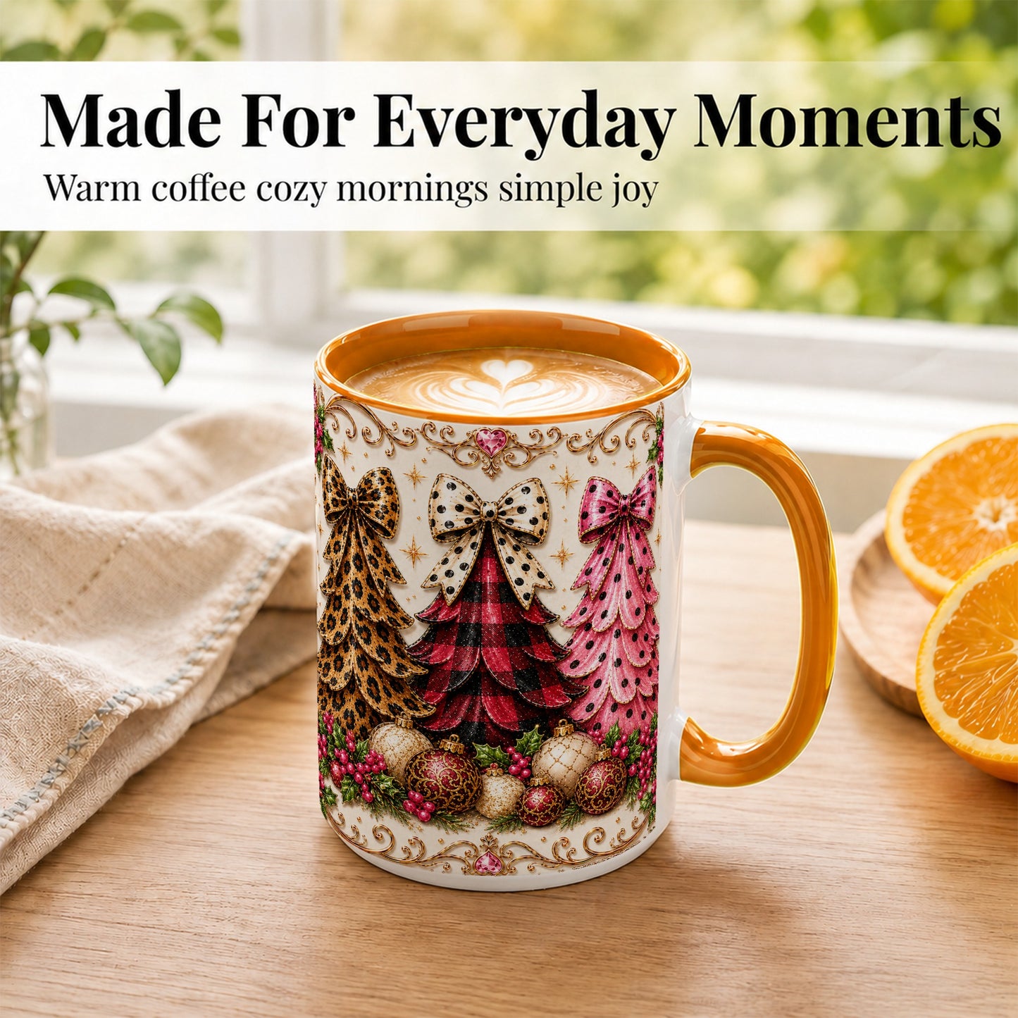 #pl[15oz|Orange] Leopard Plaid Christmas Tree Coffee Mug, Holiday Tree Mug, Ceramic Cup