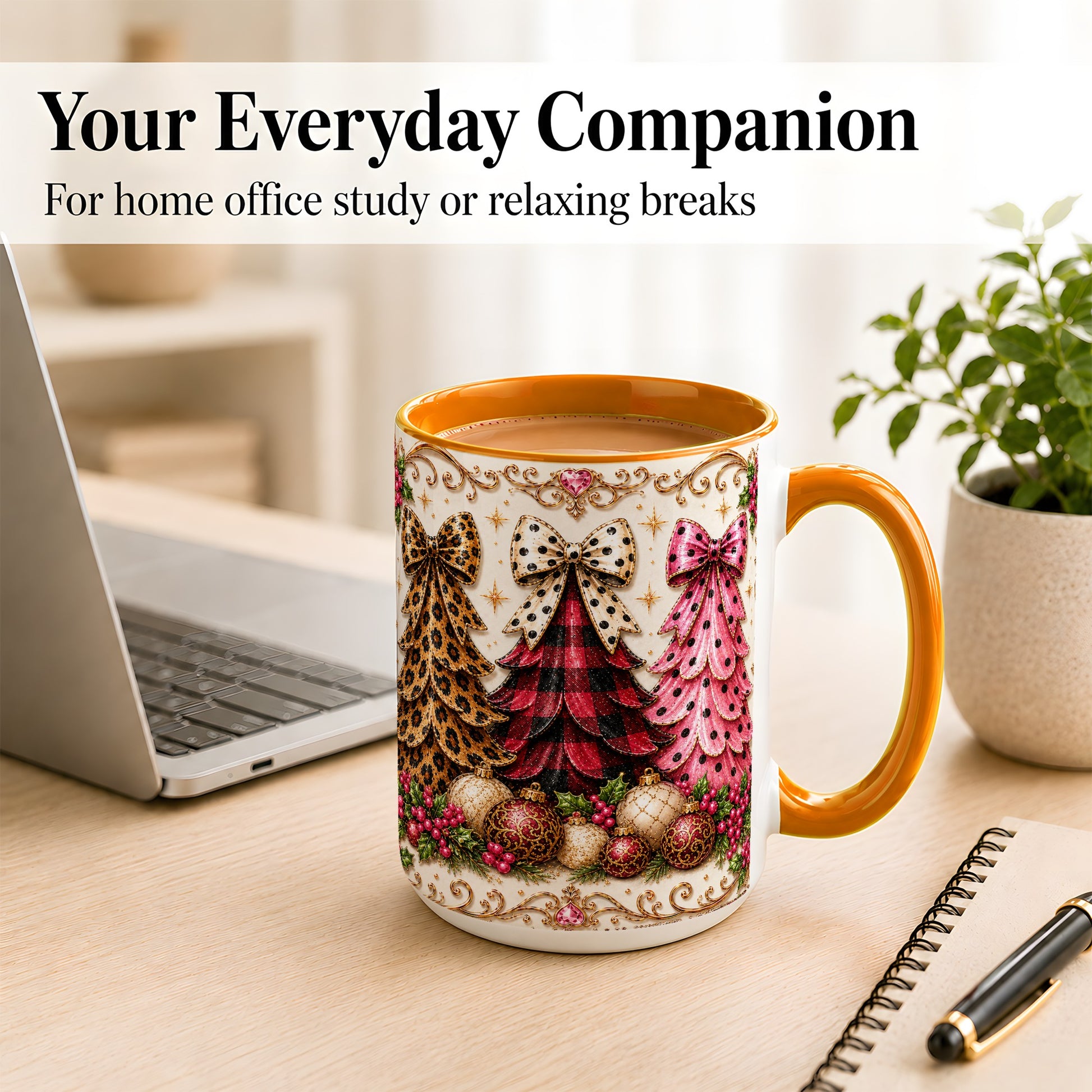 #pl[15oz|Orange] Leopard Plaid Christmas Tree Coffee Mug, Holiday Tree Mug, Ceramic Cup