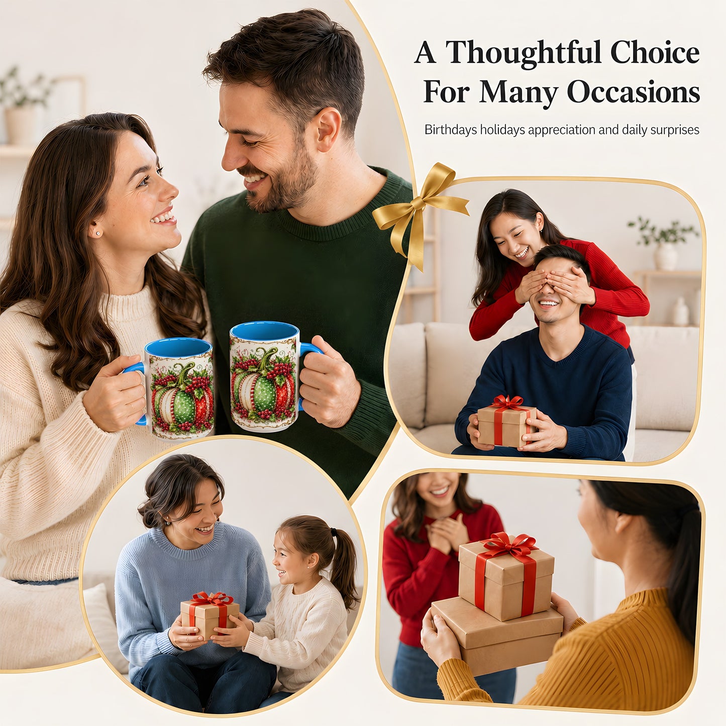 #pl[15oz|Blue] Christmas Pumpkin Coffee Mug, Holly Berry Mug, Ceramic Cup