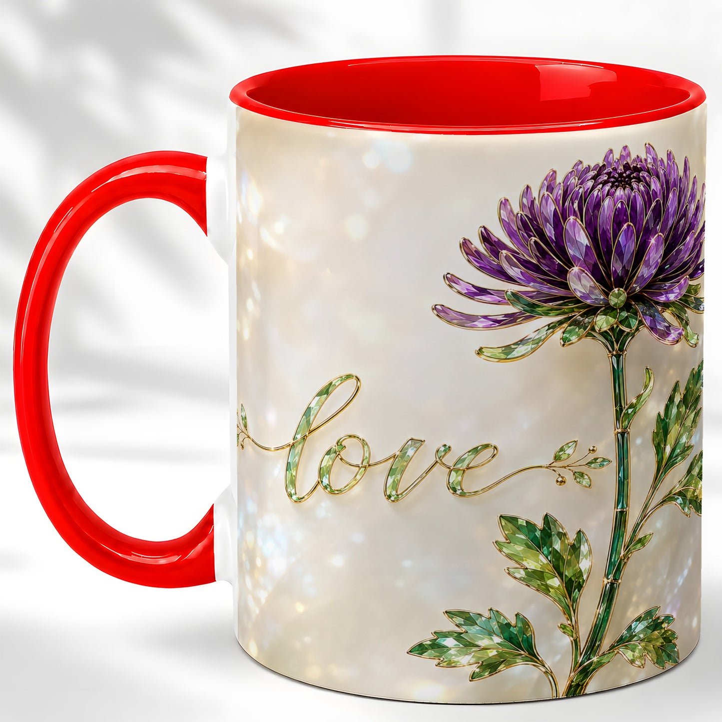 #pl[11oz|Red] Purple Chrysanthemum Coffee Mug, Botanical Floral Mug, Ceramic Cup