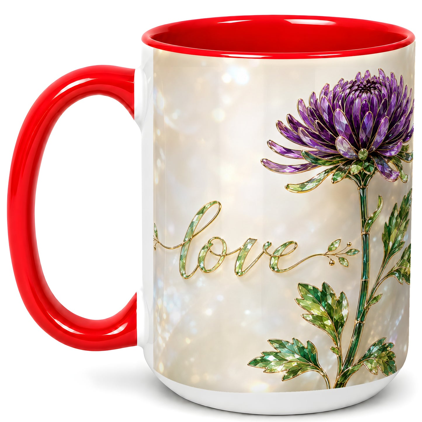 #pl[15oz|Red] Purple Chrysanthemum Coffee Mug, Botanical Floral Mug, Ceramic Cup