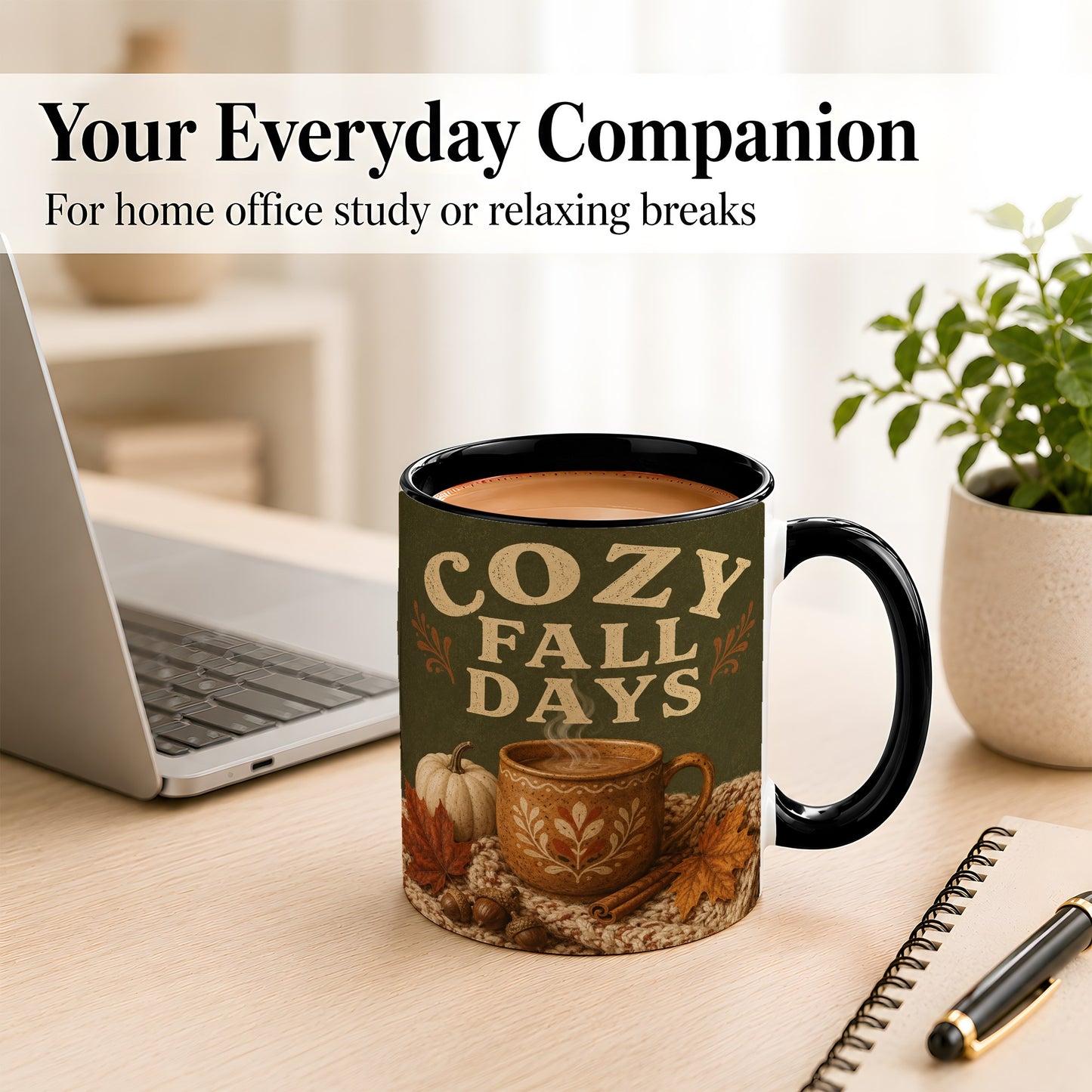 #pl[11oz|Black] Cozy Autumn Coffee Mug, Pumpkin Leaves Mug, Ceramic Cup