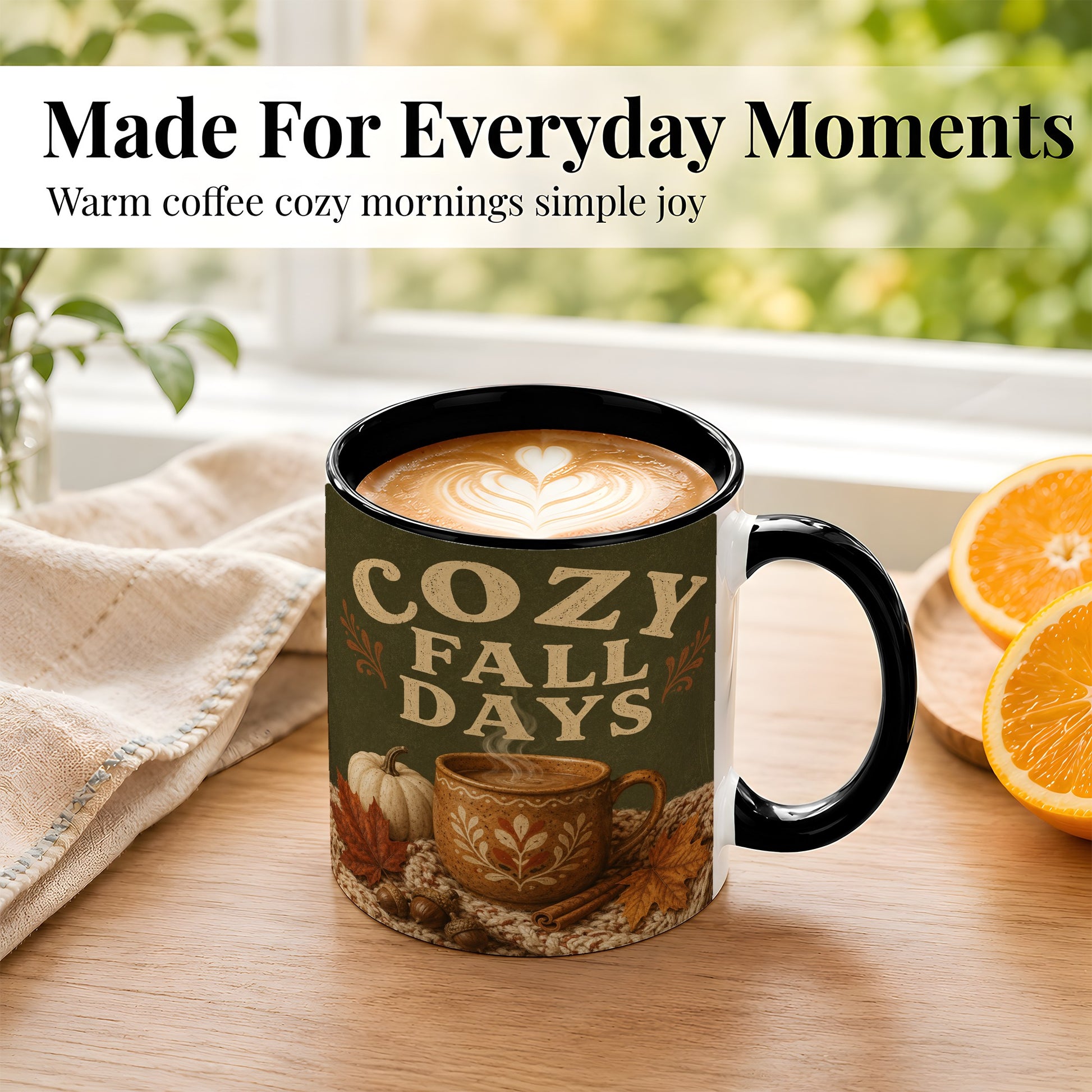#pl[11oz|Black] Cozy Autumn Coffee Mug, Pumpkin Leaves Mug, Ceramic Cup