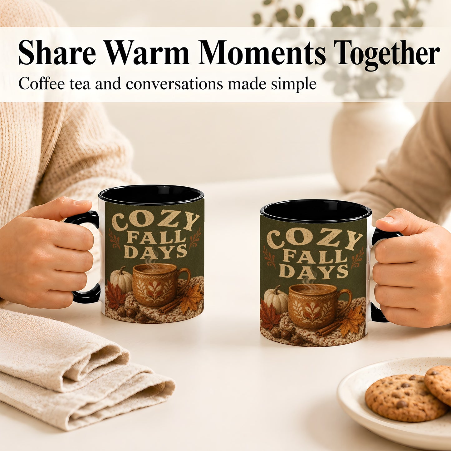 #pl[11oz|Black] Cozy Autumn Coffee Mug, Pumpkin Leaves Mug, Ceramic Cup